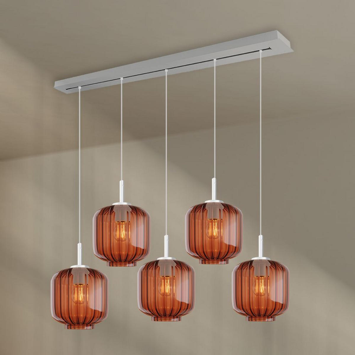 HÄNGELEUCHTE Velo 5-flammig Braun Ø 20cm - Braun/Weiß, Glas (20/20/20cm) - s.luce