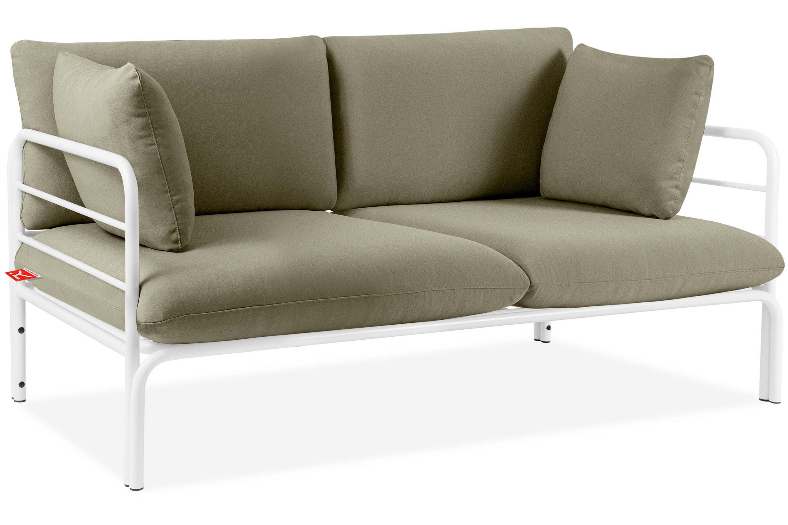 GARTENSOFA RAMBE 2-Personen mit Kissen, Weiß/Beige - Beige/Weiß, Textil/Metall (150/80/80cm) - KONSIMO®