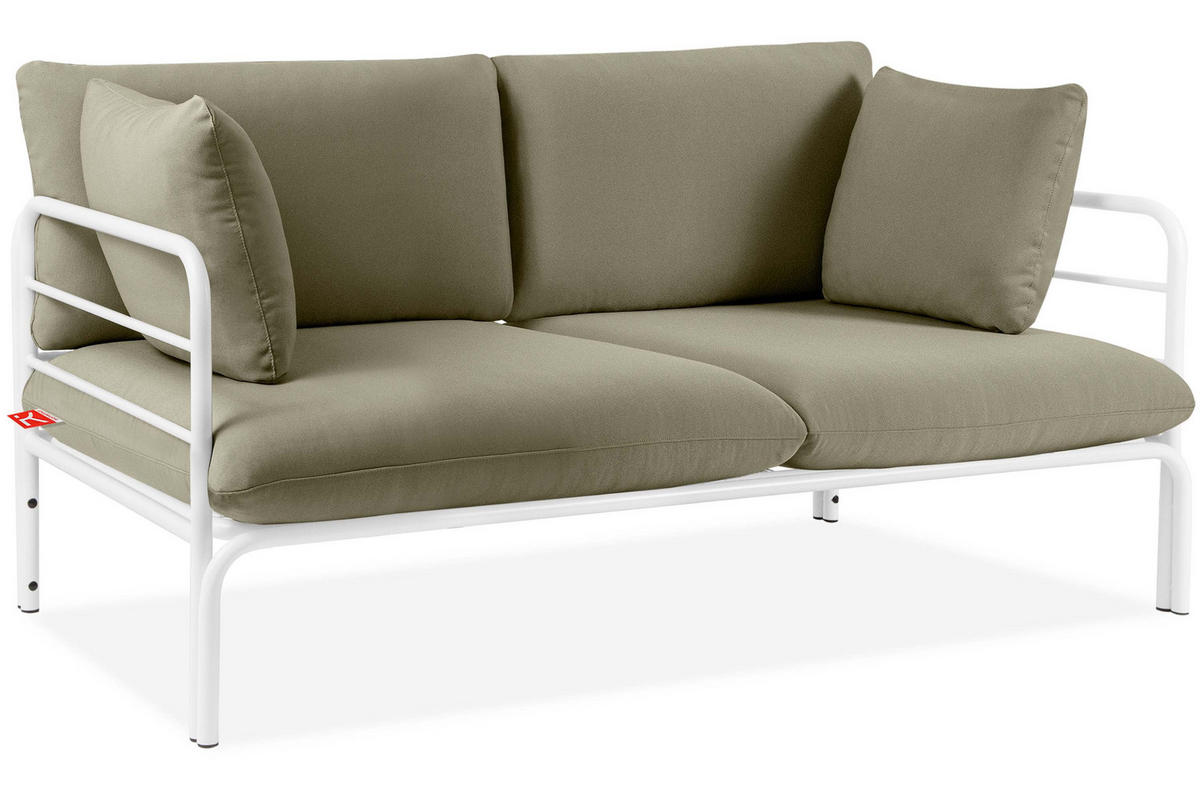 GARTENSOFA RAMBE 2-Personen mit Kissen, Weiß/Beige - Beige/Weiß, Textil/Metall (150/80/80cm) - KONSIMO®