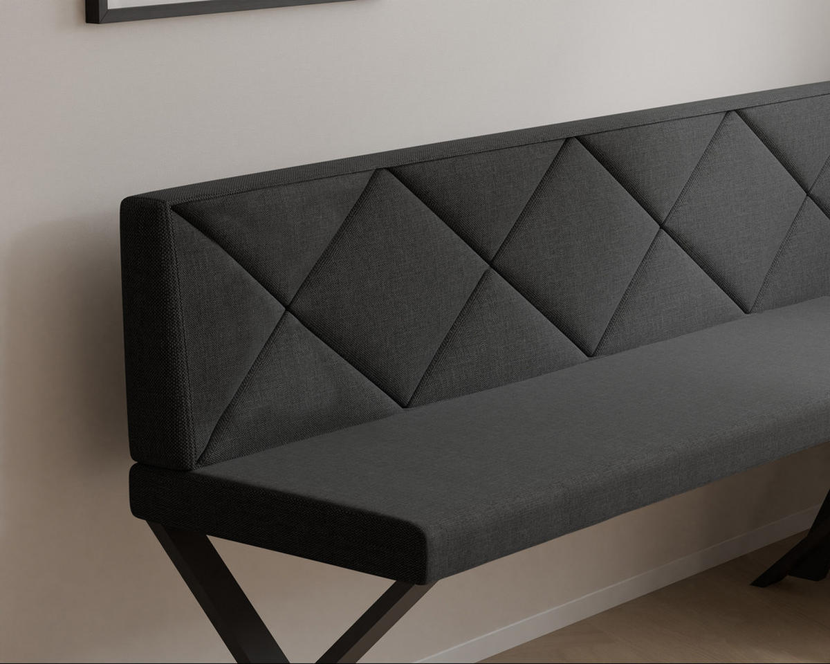 ECKBANK rechts VERO X Webstoff gesteppt, 128/168 cm Anthrazit - Anthrazit, Textil/Metall (128/168cm) - Idohome