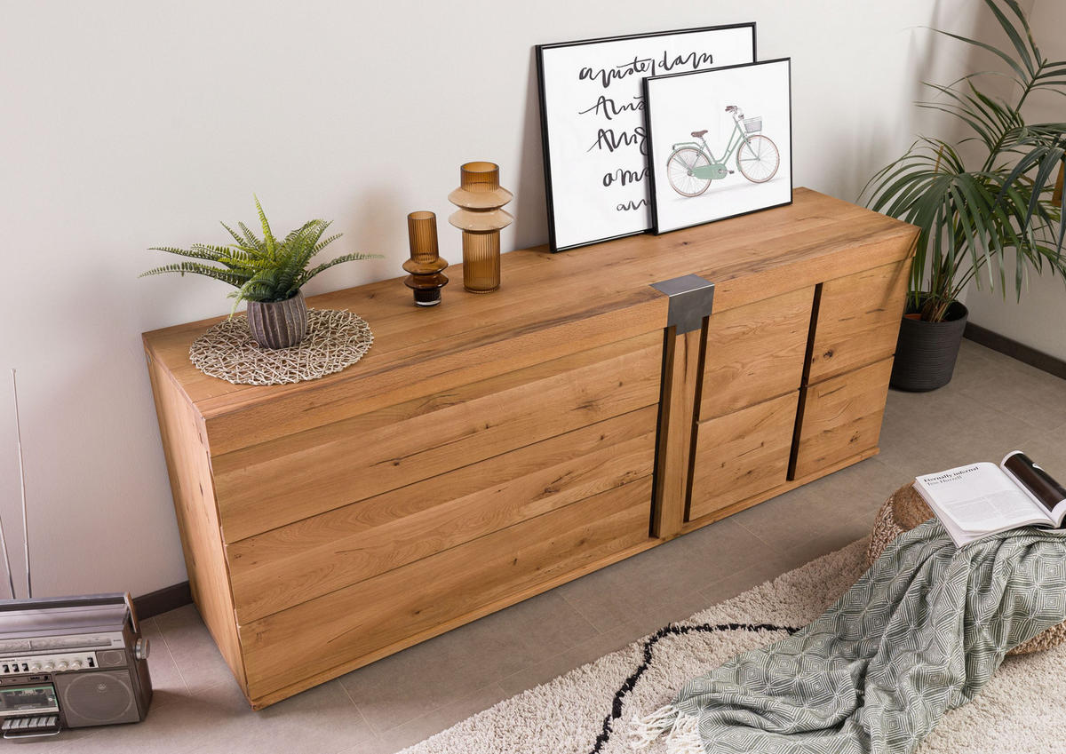 SIDEBOARD Wild-/Zerreiche 200x45x75 natur geölt NEW AMSTERDAM #16 - Braun, Holz (200/75/45cm) - Massivmoebel24
