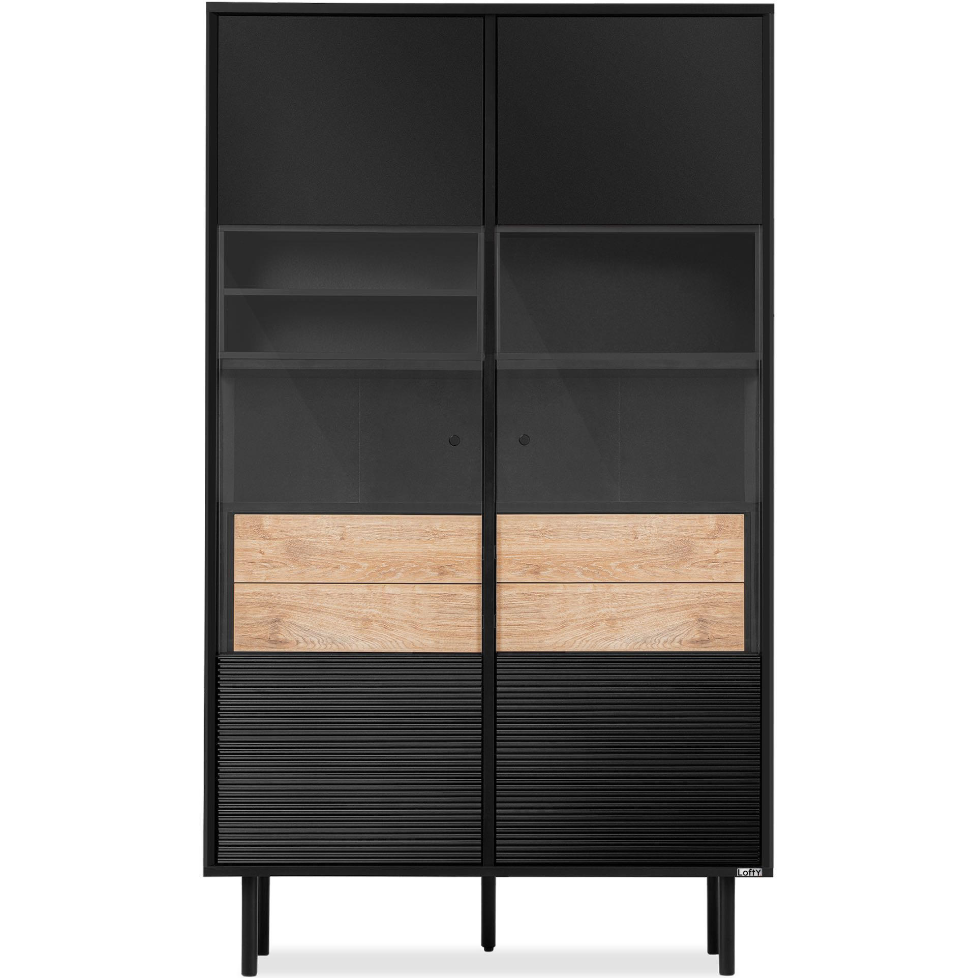 VITRINE LOFTY TV/Außenseiteneinlage, schwarz / Eiche natur - Eichefarben/Schwarz, Holzwerkstoff (102/174/41cm) - KONSIMO®
