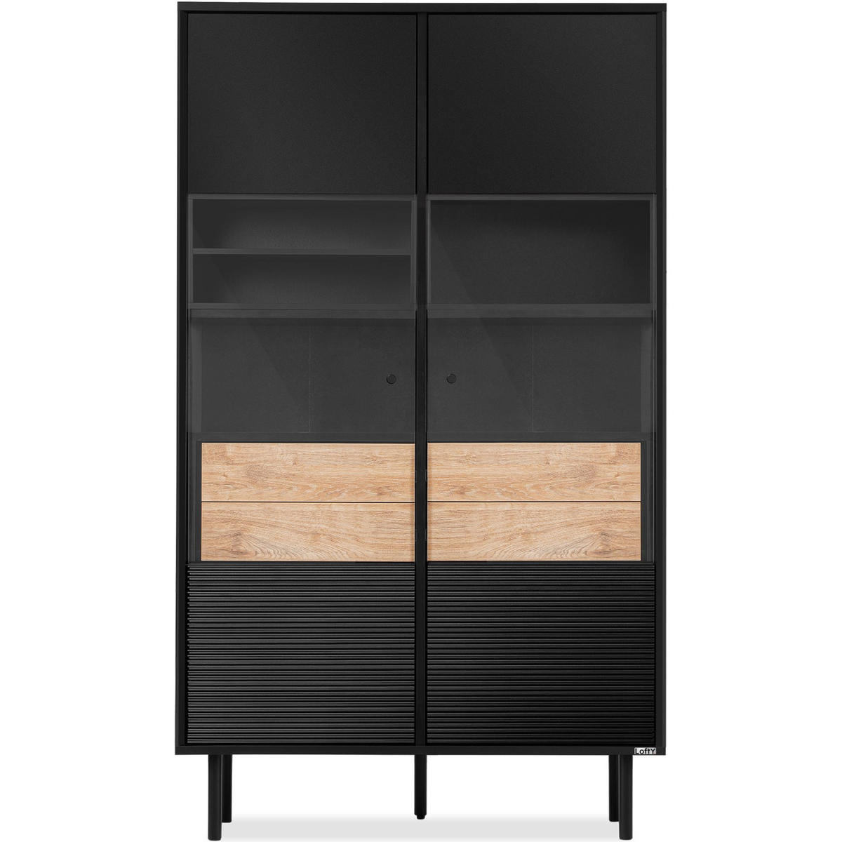 VITRINE LOFTY TV/Außenseiteneinlage, schwarz / Eiche natur - Eichefarben/Schwarz, Holzwerkstoff (102/174/41cm) - KONSIMO®