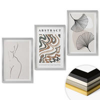 WANDBILDER 3er Set - 40x60 cm Silberner Rahmen - Abstrakte Boho-Musterformen - Silberfarben, Kunststoff (40/60cm) - ArtPrintCave
