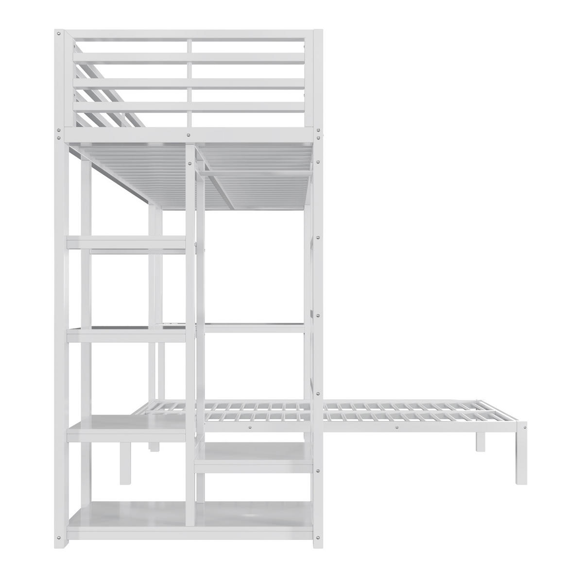 ETAGENBETT 90/200 cm Weiß mit Schreibtisch und Kleideraufbewahrung - Weiß, Metall (90/200cm) - MIVRAY