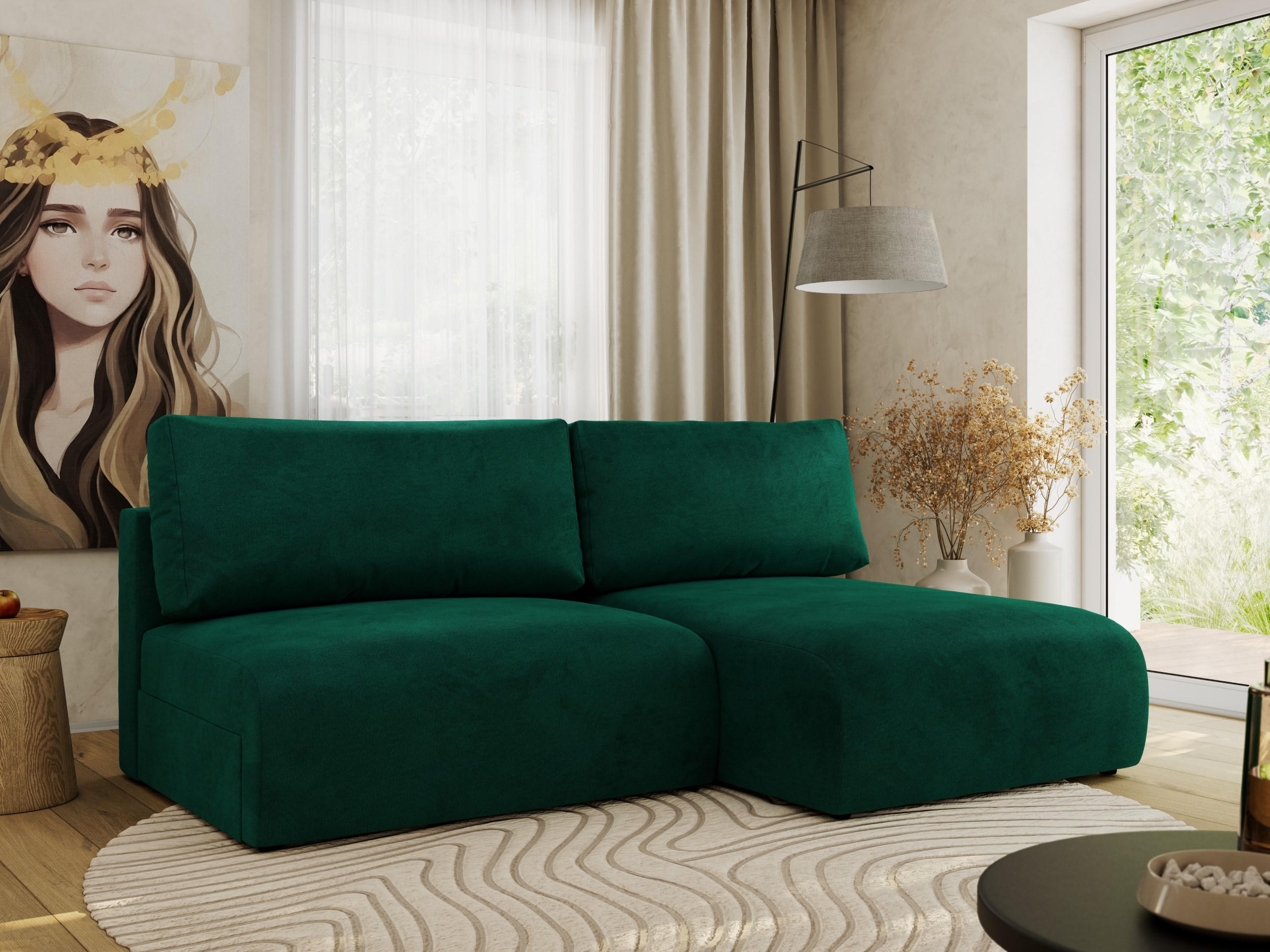 ECKSCHLAFSOFA VIVO L Dunkelgrün Velvet - rechts - Dunkelgrün/Schwarz, Kunststoff/Textil (150/223cm) - MKS
