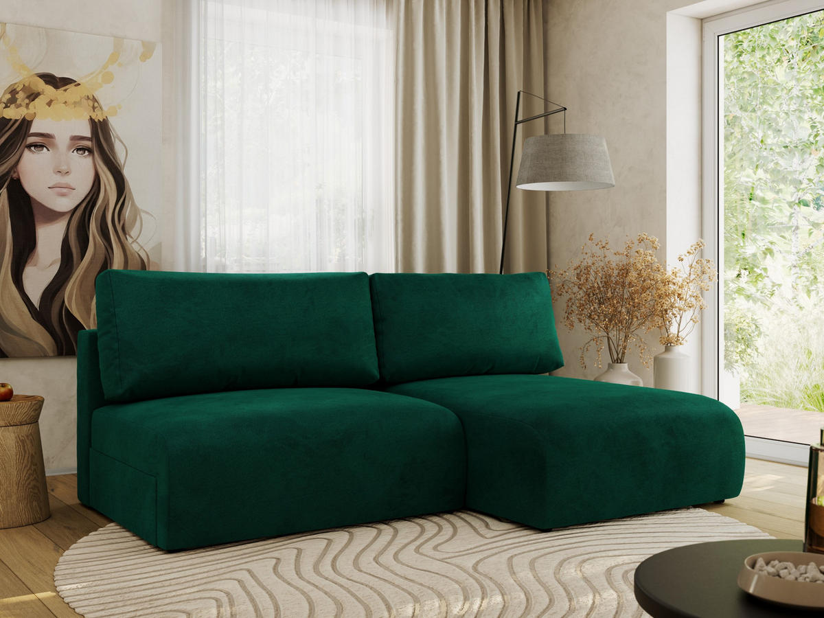 ECKSCHLAFSOFA VIVO L Dunkelgrün Velvet - rechts - Dunkelgrün/Schwarz, Kunststoff/Textil (150/223cm) - MKS