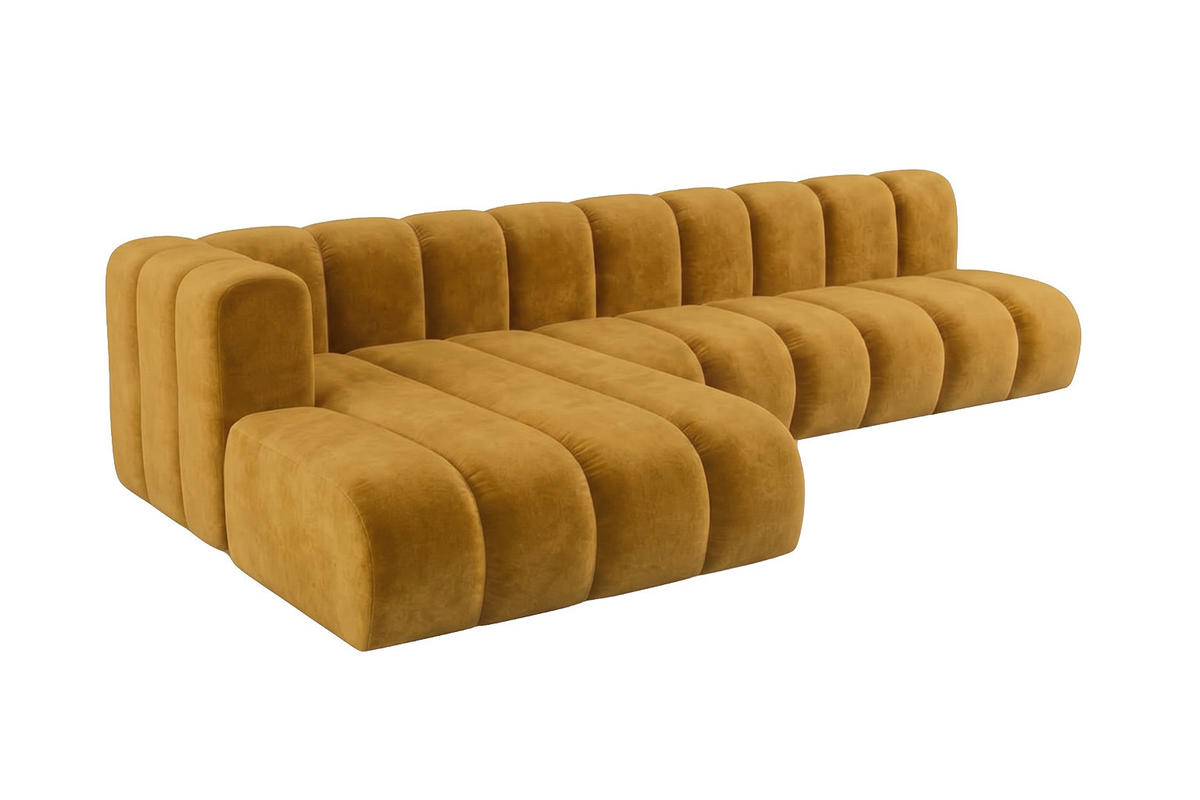 ECKSOFA Modulares In L-Form, Velvet-Stoff Riviera, Senffarbe, Links, GRAND 295 cm - Gelb, Holz (295/179cm) - Kaiser Möbel