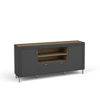 KOMMODE Mossa Schwarz, Zweitürige Kommode mit Schubladen - Goldfarben/Schwarz, Holzwerkstoff (177/84/40cm) - Bettso