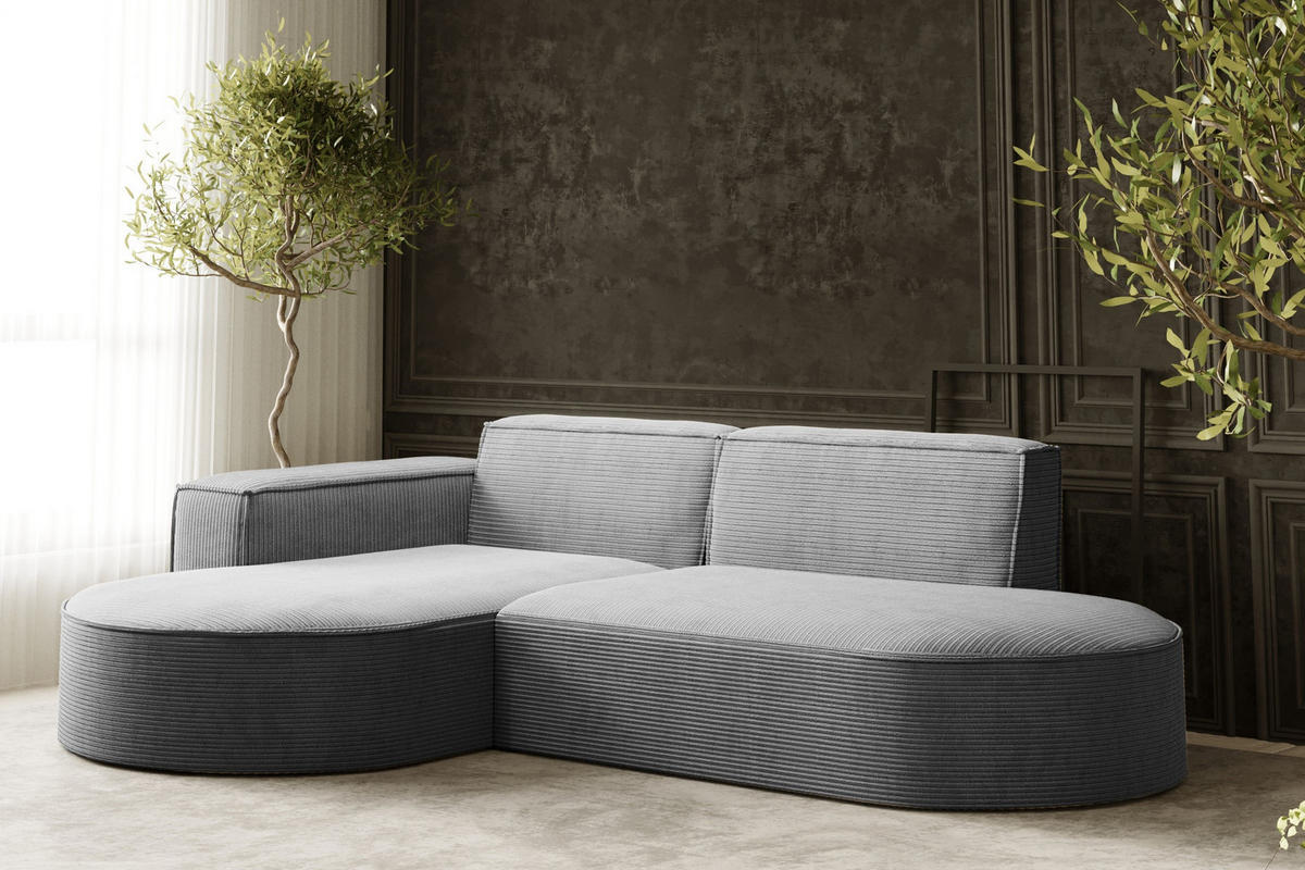ECKSOFA Modena Studio, Cord Stoff Silber Links - Silberfarben, Holzwerkstoff/Textil (165/236cm) - Kaiser Möbel
