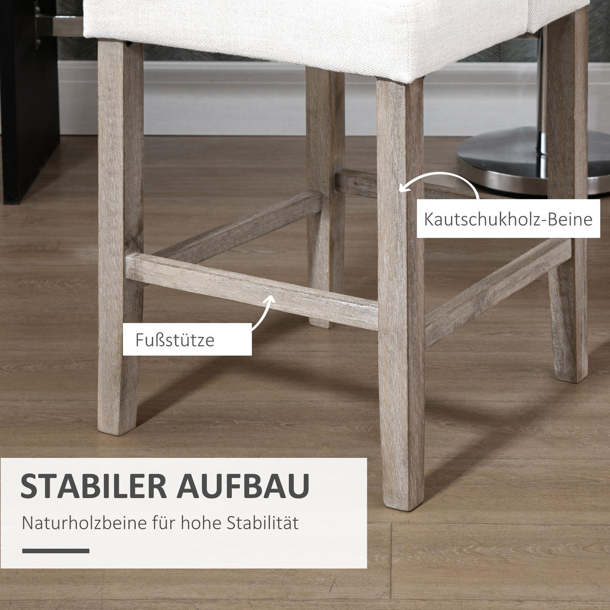 2ER-SET Barhocker moderne Küchenstühle Barstühle für Küche Leinen-Touch Holz - Beige/Weiß, Holz/Kunststoff (50/101/47cm) - HOMCOM