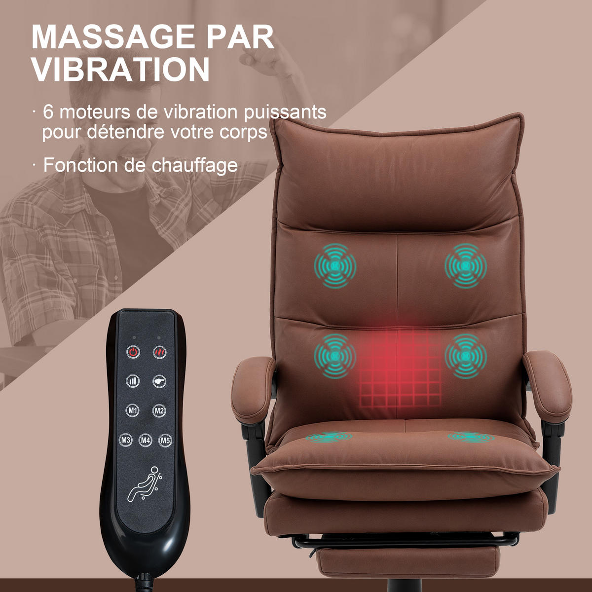 CHEFSESSEL DE-11800 mit Massage & Heizfunktion Braun - Braun, Metall (66/121.5/74cm) - ComfortXL