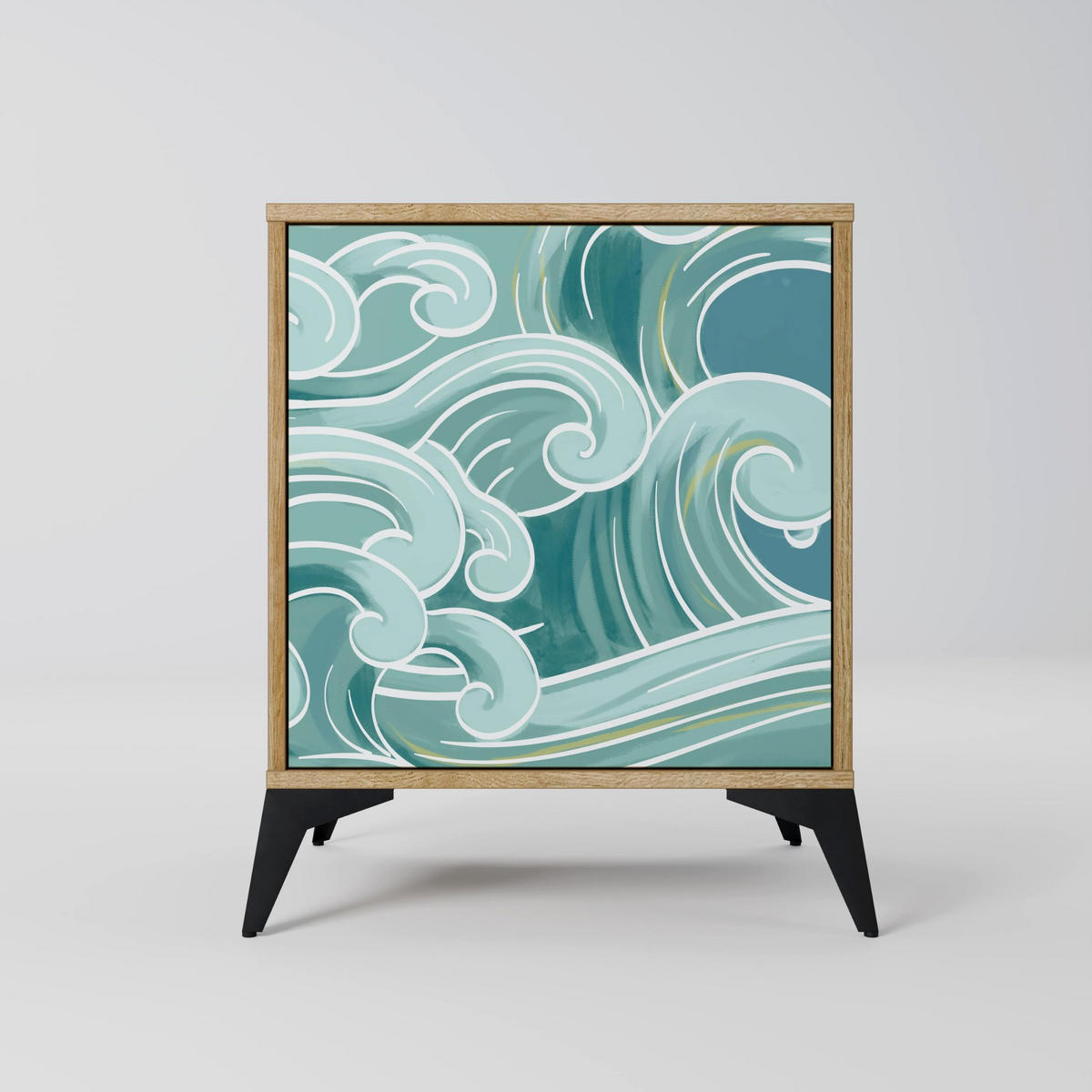 SIDEBOARD ASIAN SWAY, Eichefarben, 57,5x42x72,5 cm, Schwarze Metallfüße - Eichefarben/Multicolor, Holzwerkstoff/Metall (57.5/72.5/42cm) - SpaceRebels