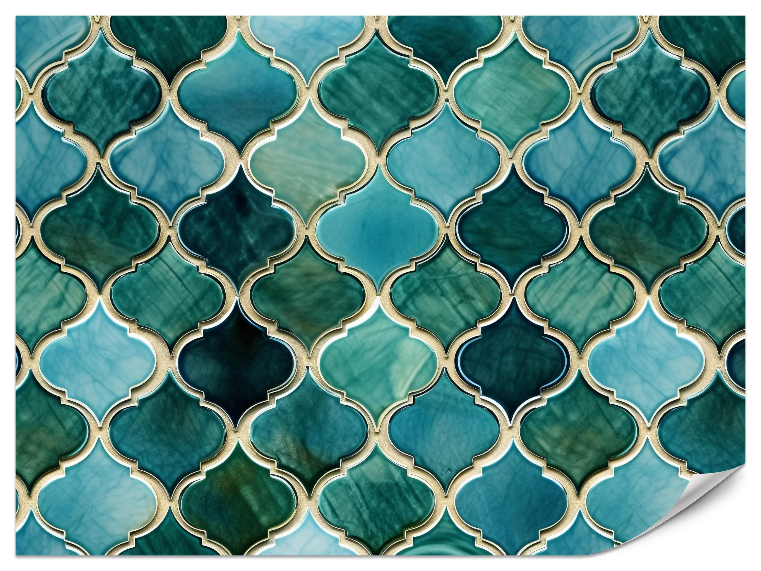 FOTOTAPETE für Küche Formen Türkisfarbenes Marokkanisches Mosaik 450x315 - Türkis, Papier (450/315cm) - Muralo