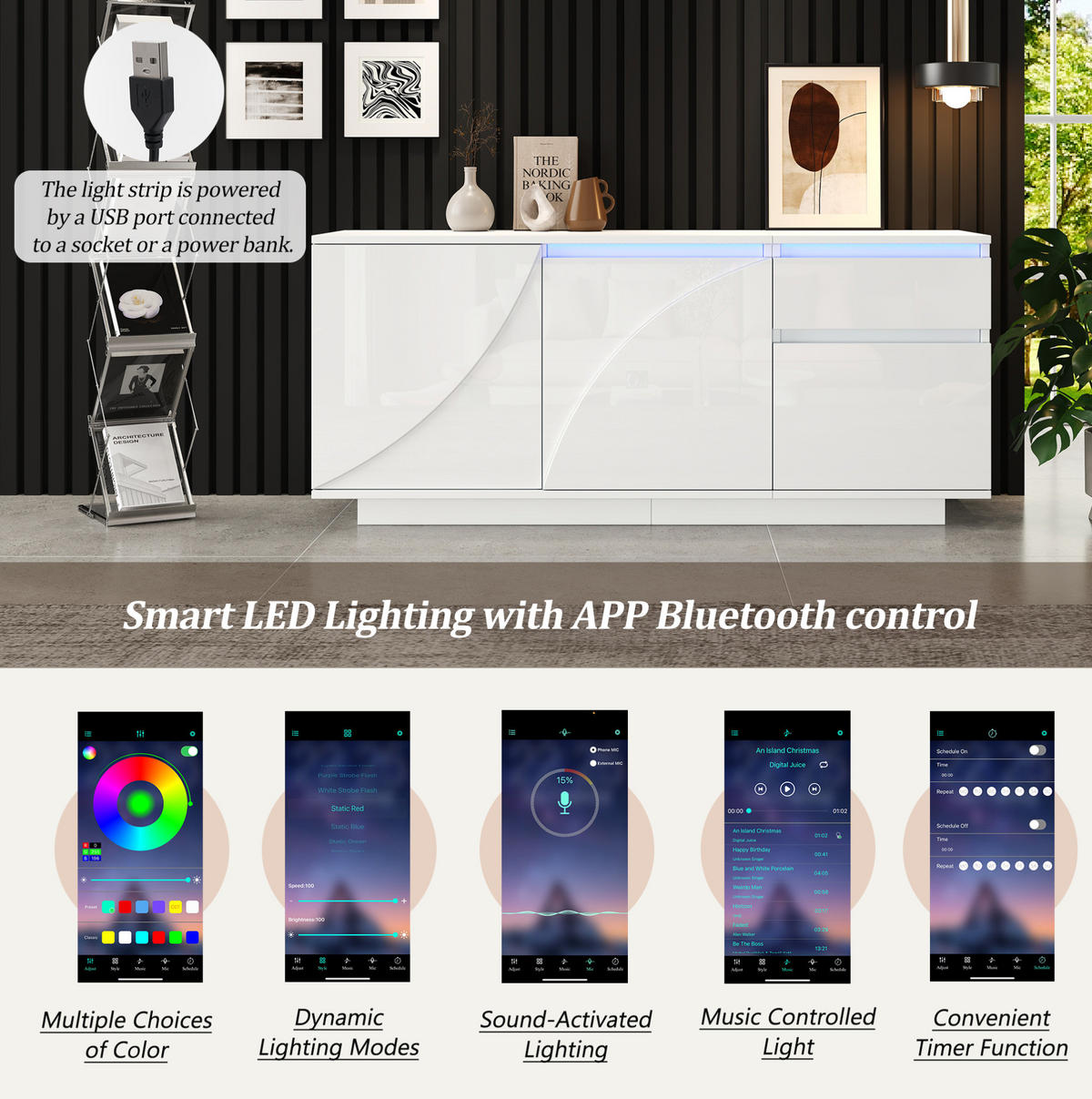 SIDEBOARD 140/40/60 cm Weiß aus MDF mit LED - Weiß, Holzwerkstoff (40/60/140cm) - OKMYHOME