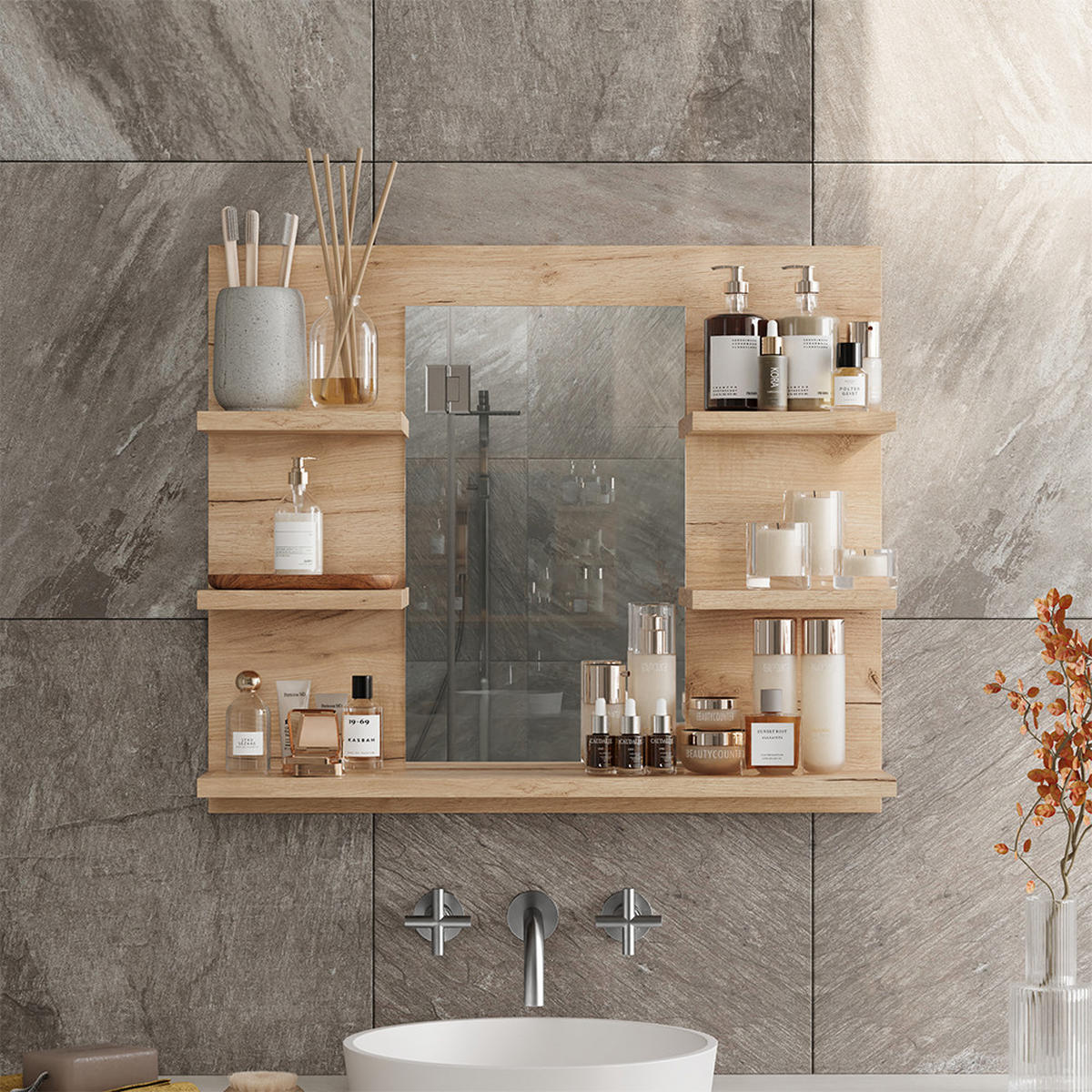 KOUPELNOVÁ ZRCADLOVÁ SKŘÍŇKA Wilbur Zlatý mocný dub - medově dubová, kompozitní dřevo (58.8/50/13.6cm) - Vicco