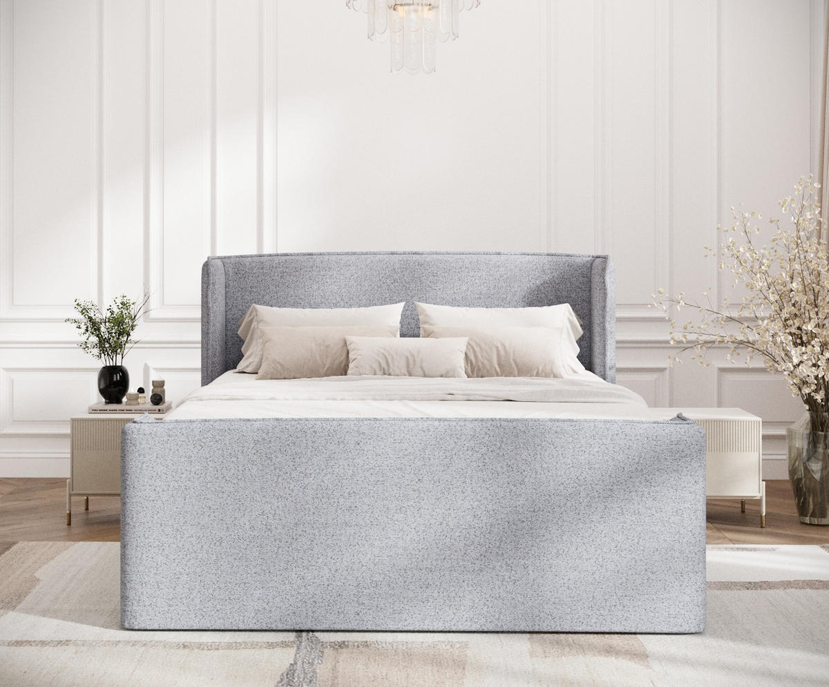 BOXSPRINGBETT Freeland Grau 160/200 cm mit Matratze und Topper - Schwarz/Grau, Holz/Holzwerkstoff (160/200cm) - Maison de Reve