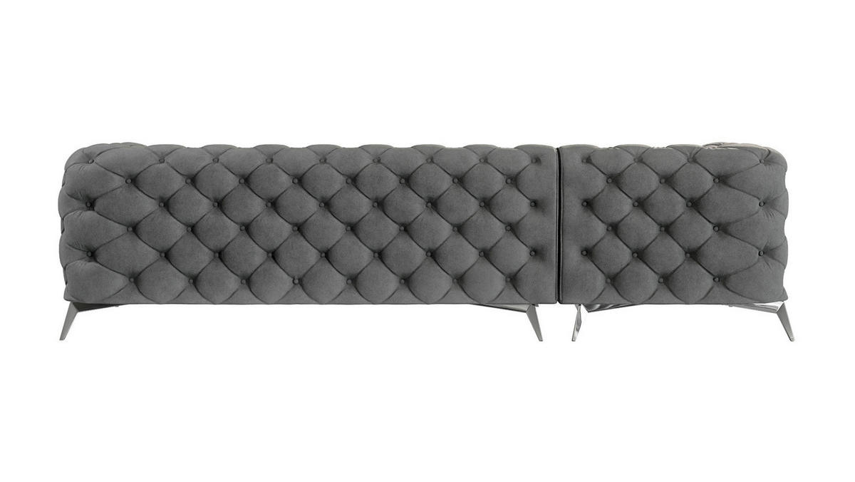 ECKSOFA Chesterfield Laura Grau Samt - Silberfarben/Grau, Holz/Textil (305/200cm) - S-Style Möbel