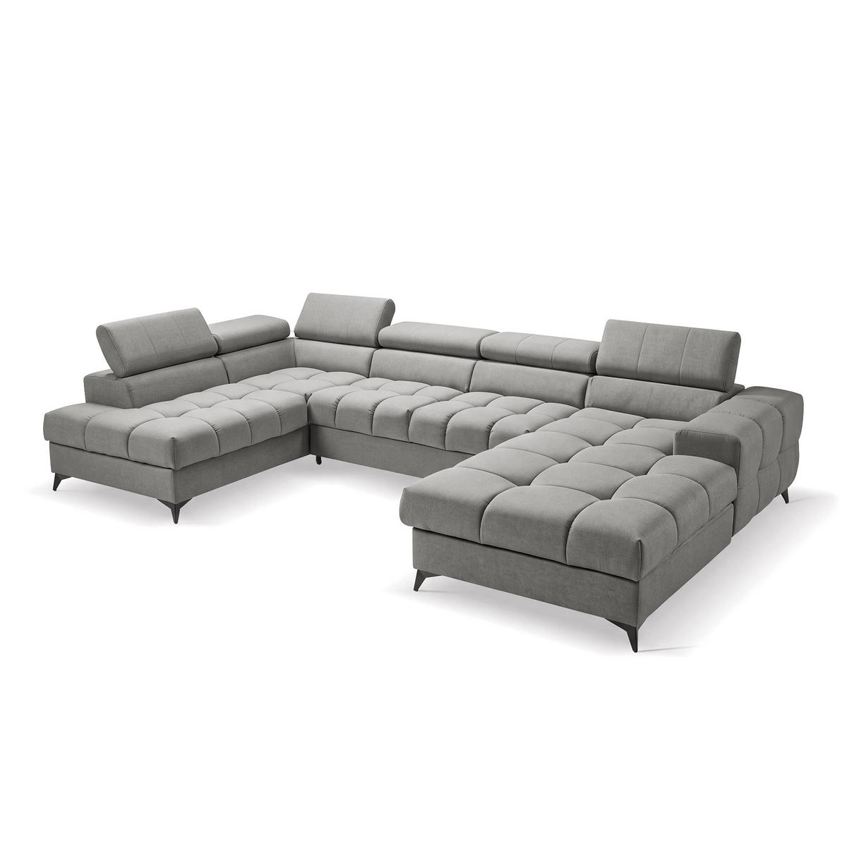 ECKSOFA PUDDING U Rechts mit Schlaffunktion 125x260 Velours Grau - Schwarz/Grau, Holz/Textil (350/203cm) - Muffo