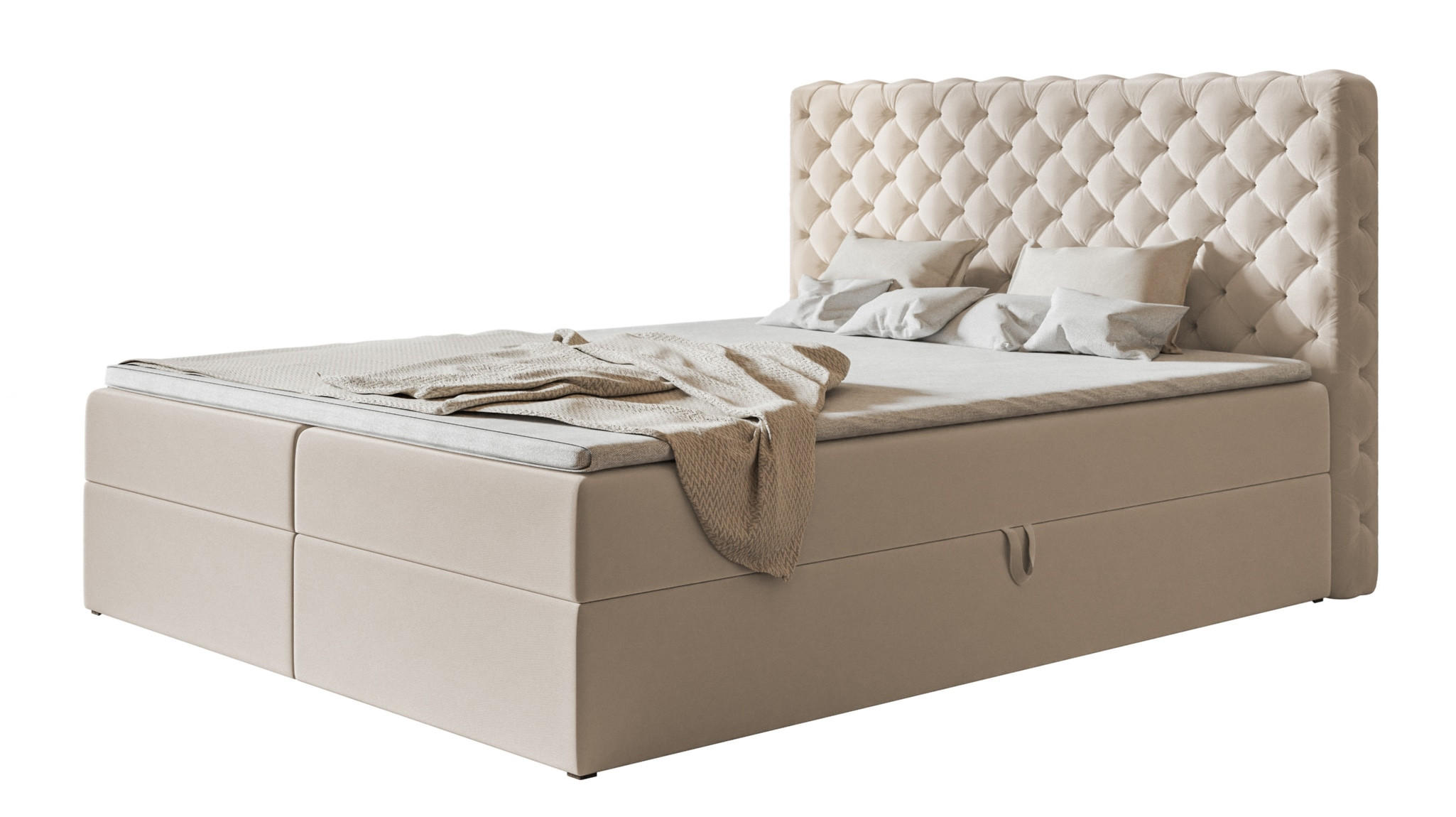 BOXBETT MIAMI mit 2 Bettkästen, 140x200, Farbe: Beige, Velourstoff, Doppelbett mit Bonell-Matratze - Beige, Holz/Kunststoff (140/200cm) - Alpi-Möbel