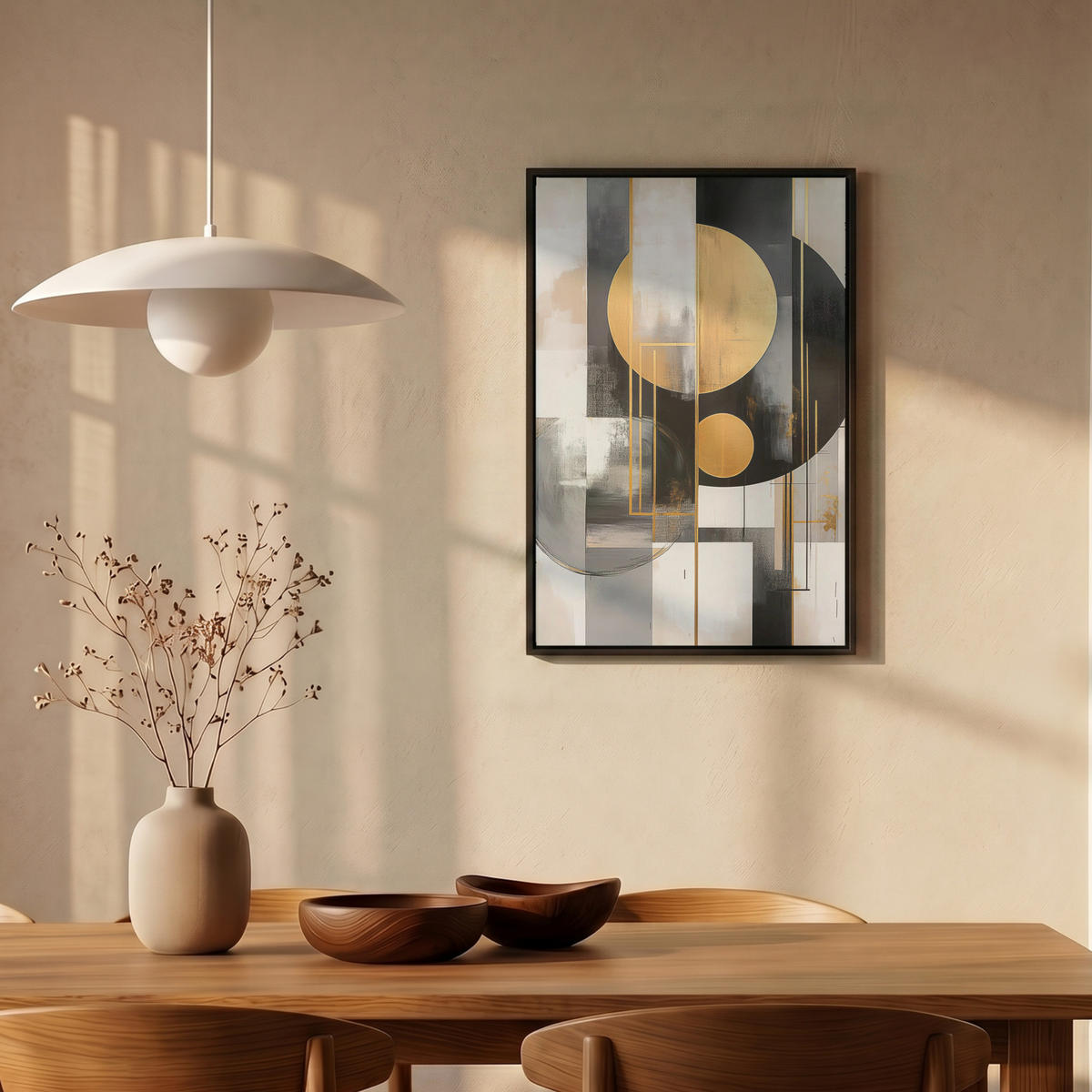 LEINWAND Bilder mit Rahmen - Abstrakt - Gold - Silber - Formen - Ästhetisch - Modern - 40x60 - Goldfarben, Textil (40/60cm) - MuchoWow