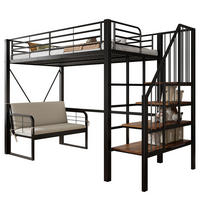 ETAGENBETT 90/200 cm, Schwarz mit Stauraumleiter und Polstersofa - Schwarz, Metall (90/200cm) - MIVRAY