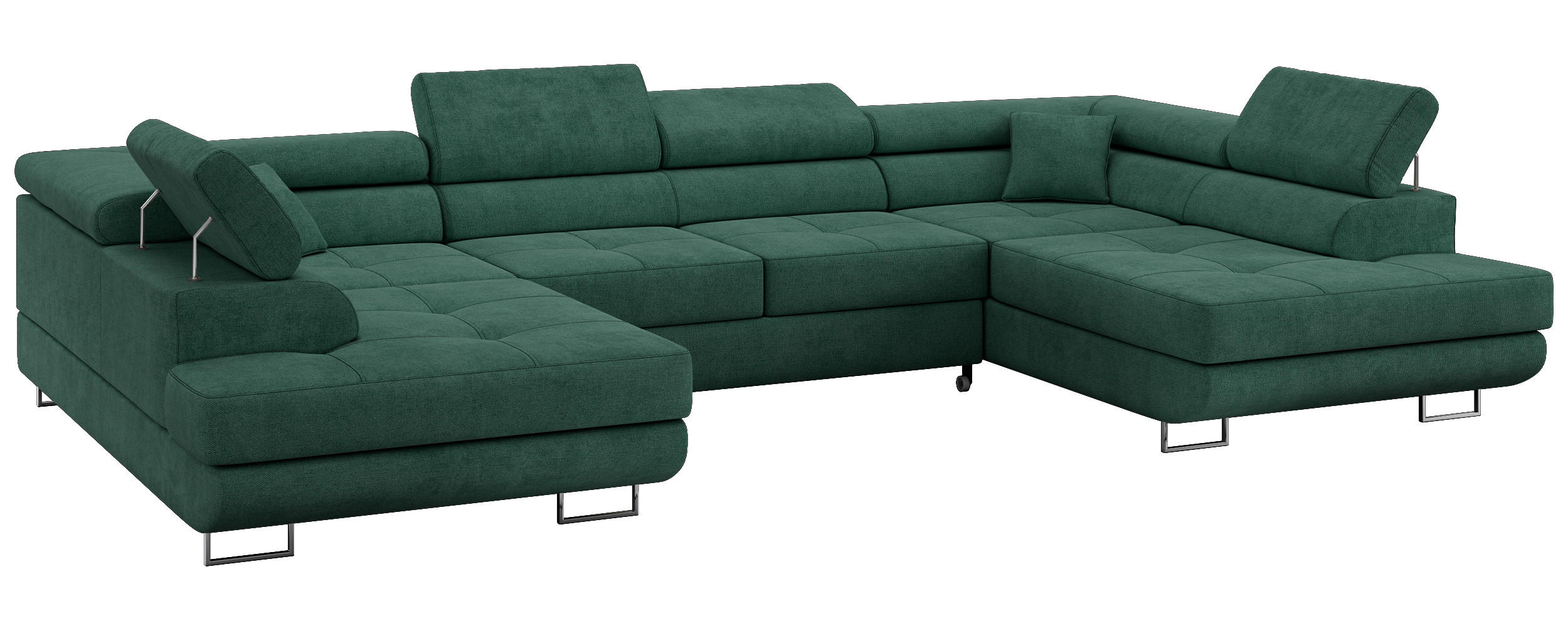 WOHNLANDSCHAFT GUSTAW U Grün Struktur - Silberfarben/Grün, Textil/Metall (340/55/205cm) - MKS