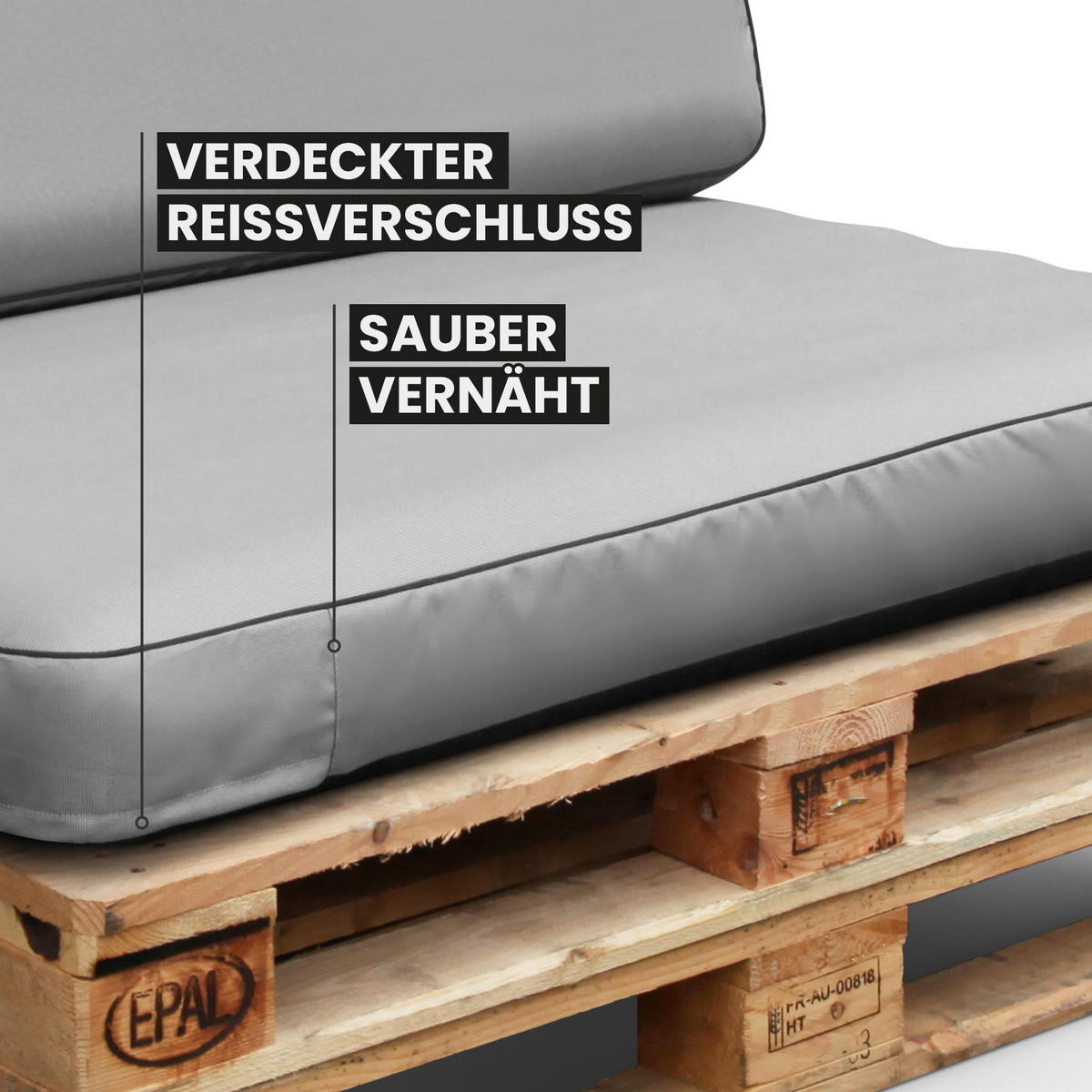 PALETTENKISSEN Set 2-tlg. ( Anthrazit ) - Indoor/Outdoor - 120x80x15 cm + 120x40x15cm - wasserabweisend ( Lotusblüteneffekt ) aufblasbares Innenkissen - Hellgrau, Textil (80/15/120cm) - Arsvita