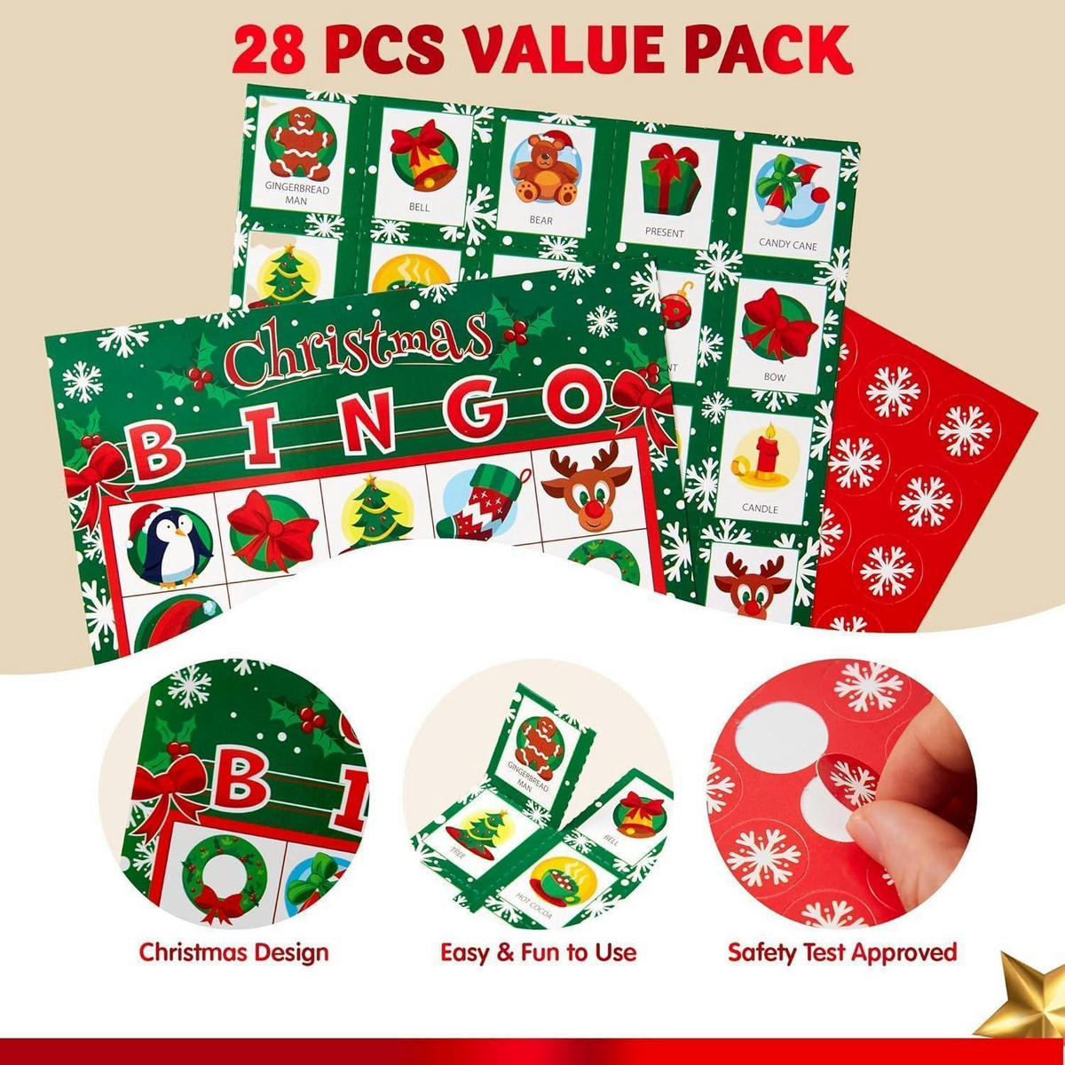 BINGO Kartenset Weihnachten 28 Spieler - Multicolor, Karton (16.3/17.7cm)