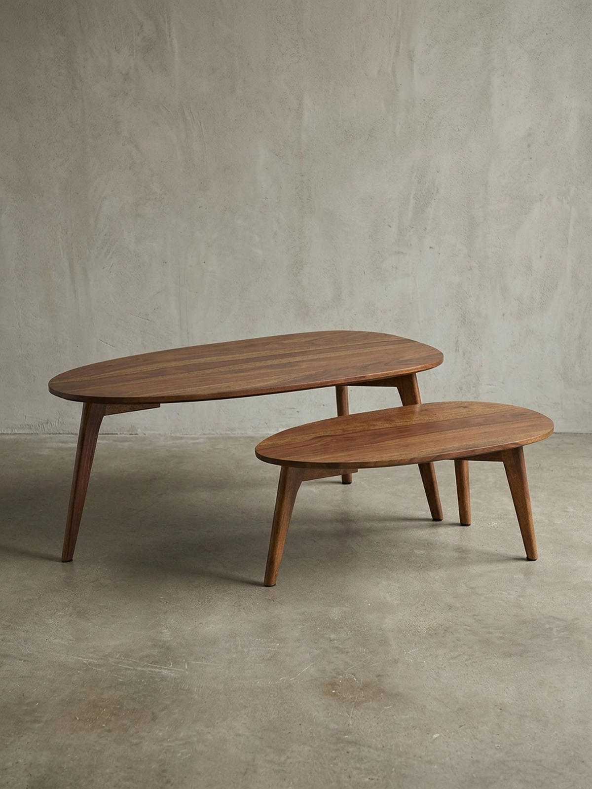COUCHTISCH 2er Set Massivholz Nierenform Retro Handgefertigt, Braun 100x50x42 cm - Braun, Holz (50/100/42cm) - KADIMA DESIGN