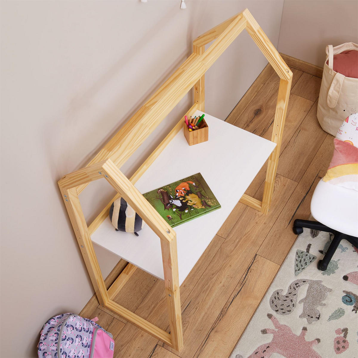 KINDERSCHREIBTISCH TINA - Naturfarben/Weiß, Holz (101/130/49cm) - IDIMEX