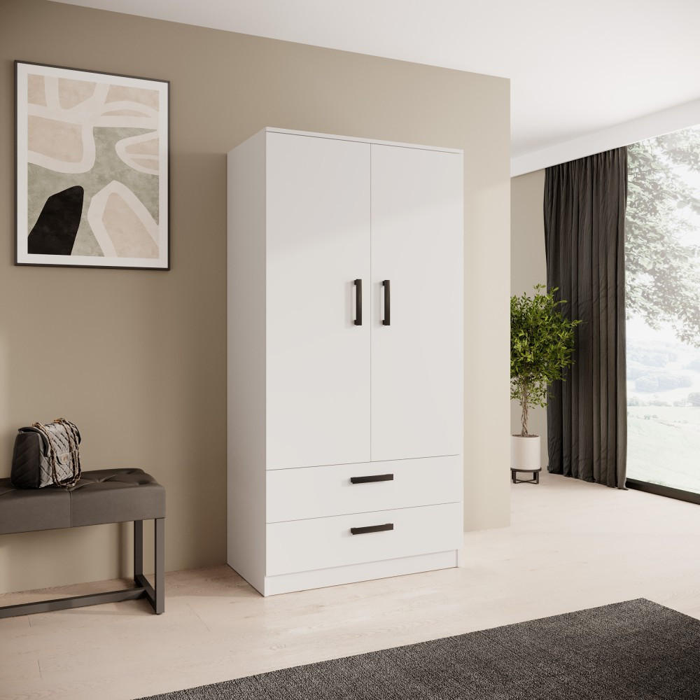 DREHTÜRENSCHRANK Trend, mit Schubladen, Weiß - Schwarz/Weiß, Holzwerkstoff (90/180/50cm) - Beautysofa