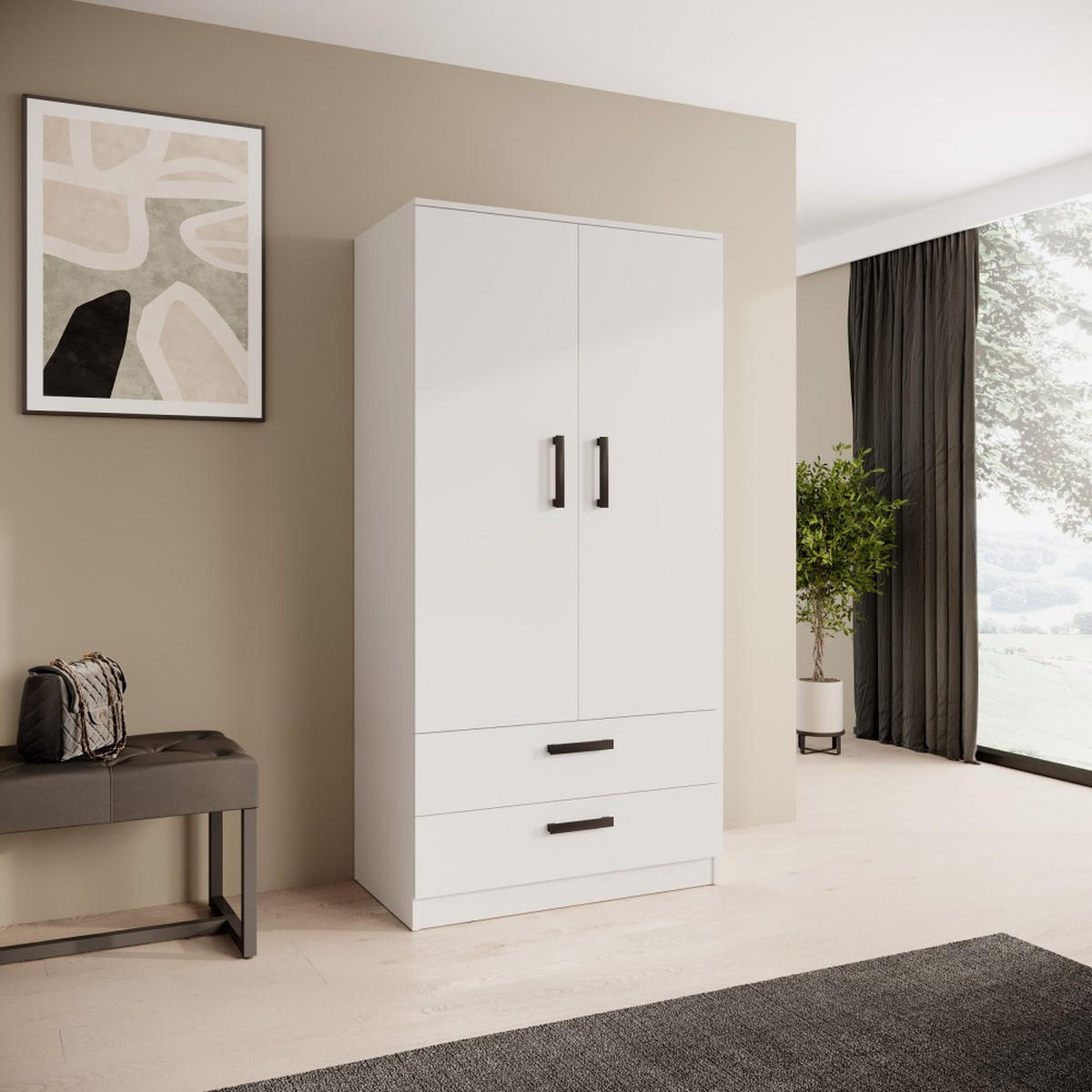 DREHTÜRENSCHRANK Trend, mit Schubladen, Weiß - Schwarz/Weiß, Holzwerkstoff (90/180/50cm) - Beautysofa