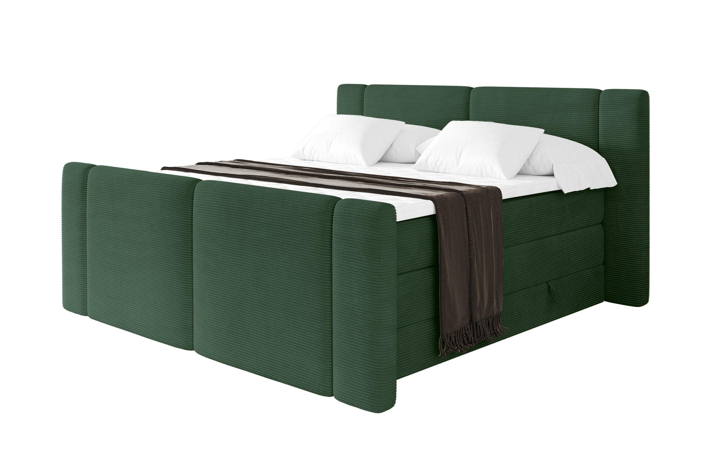 BOXSPRINGBETT mit Matratze H3/H4 - EVON KING Zanozek - 140x200 cm Grün - Grün, Holzwerkstoff (140/200cm) - ALTDECOR