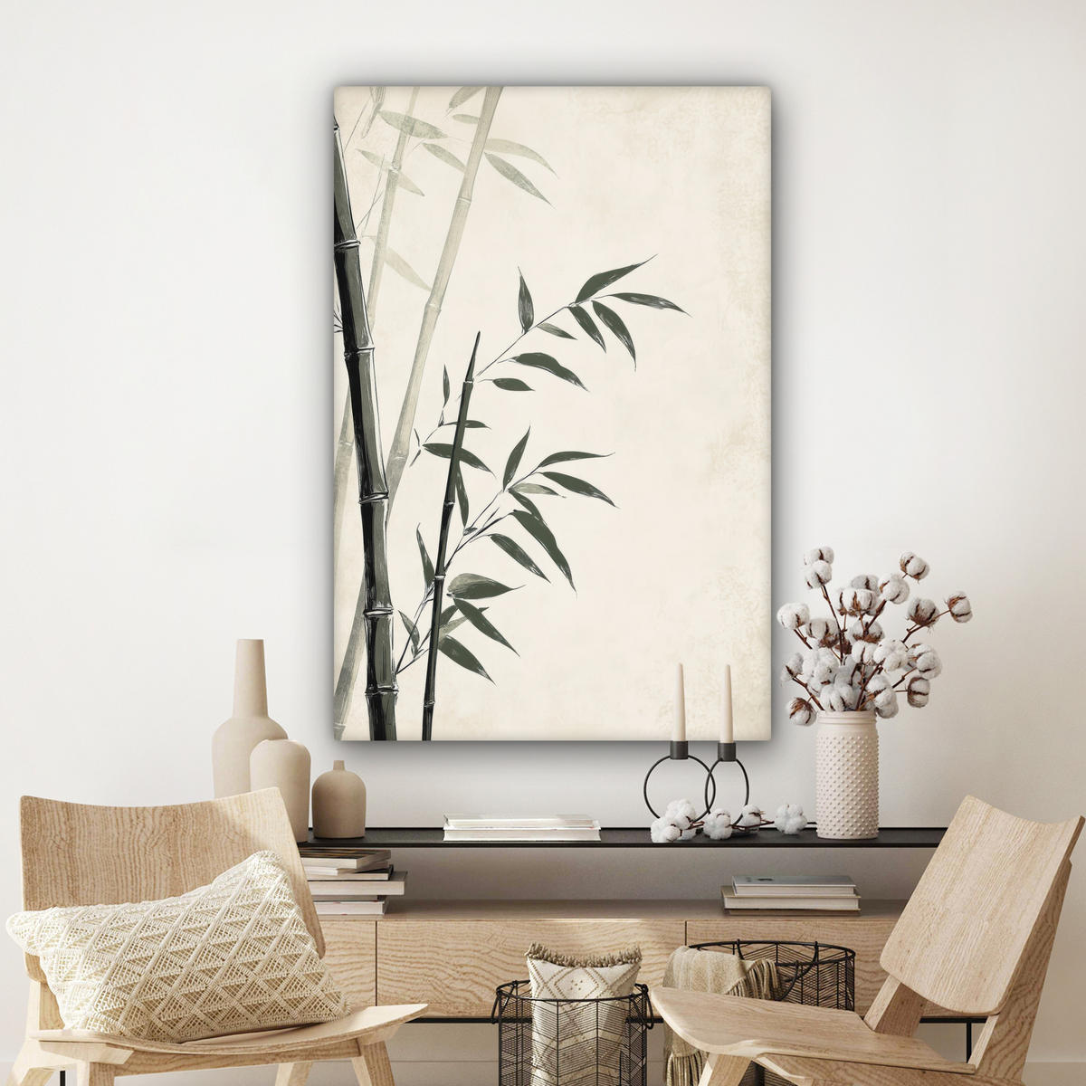 LEINWANDBILD Japandi - Bambus - Beige 90x140 cm - Eukalyptusholzfarben, Textil (90/140cm) - MuchoWow