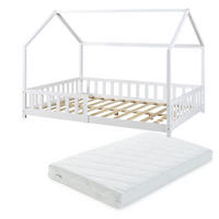 HAUSBETT Hesel mit Matratze - Weiß, Holz/Textil (140/200cm) - [en.casa]