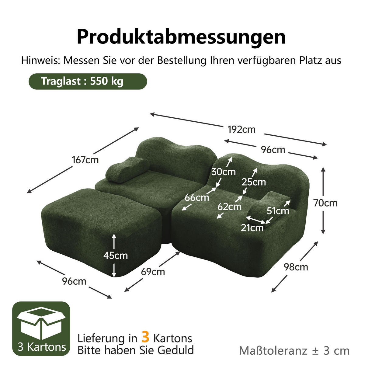 ECKSOFA DE-34348 2-Sitzer mit Wellenform Grün - Grün, Textil (167/192cm) - ComfortXL