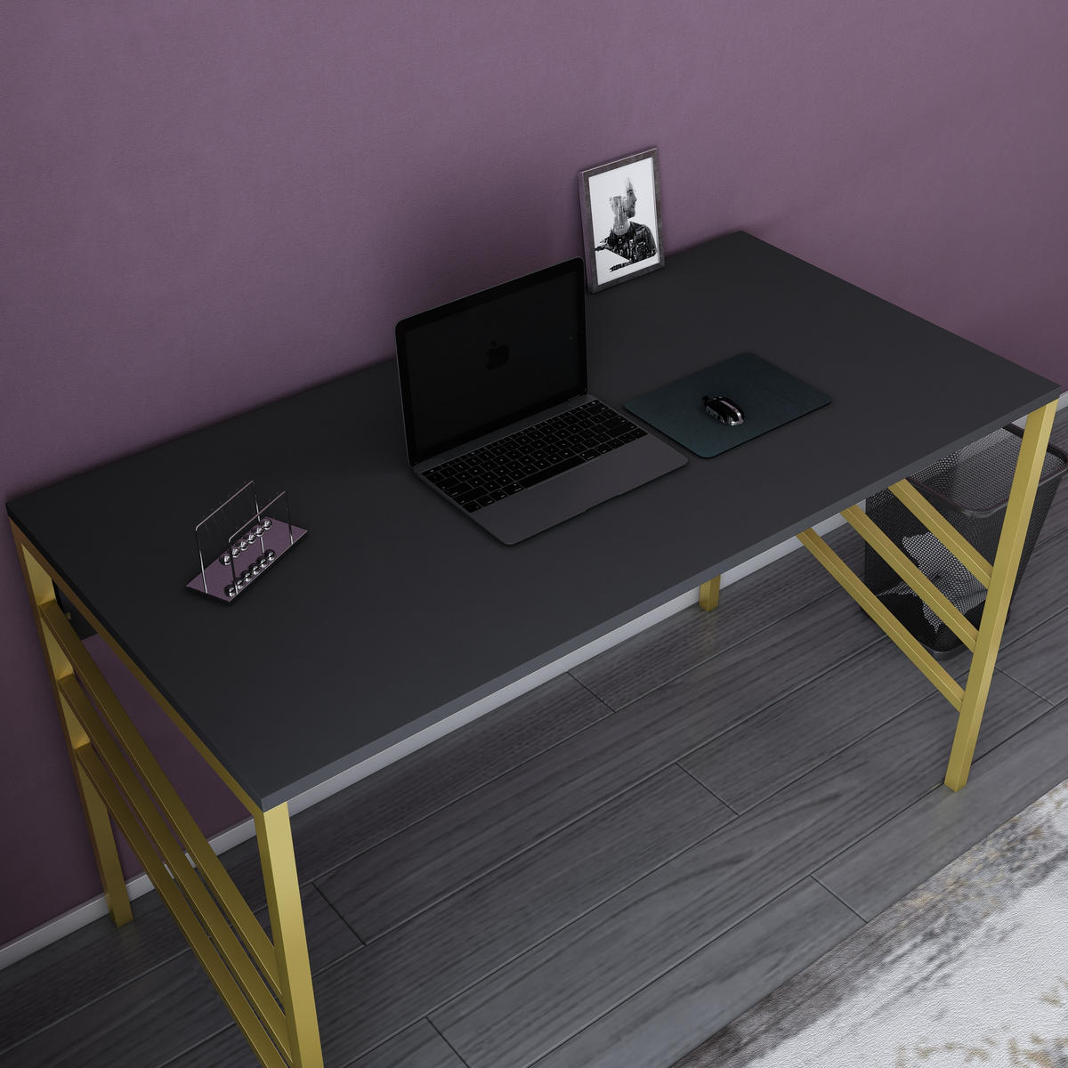 COMPUTERTISCH Josephine Gold Antrazit - Dunkelgrau/Gelb, Holzwerkstoff (120/60/75cm) - Decorotika