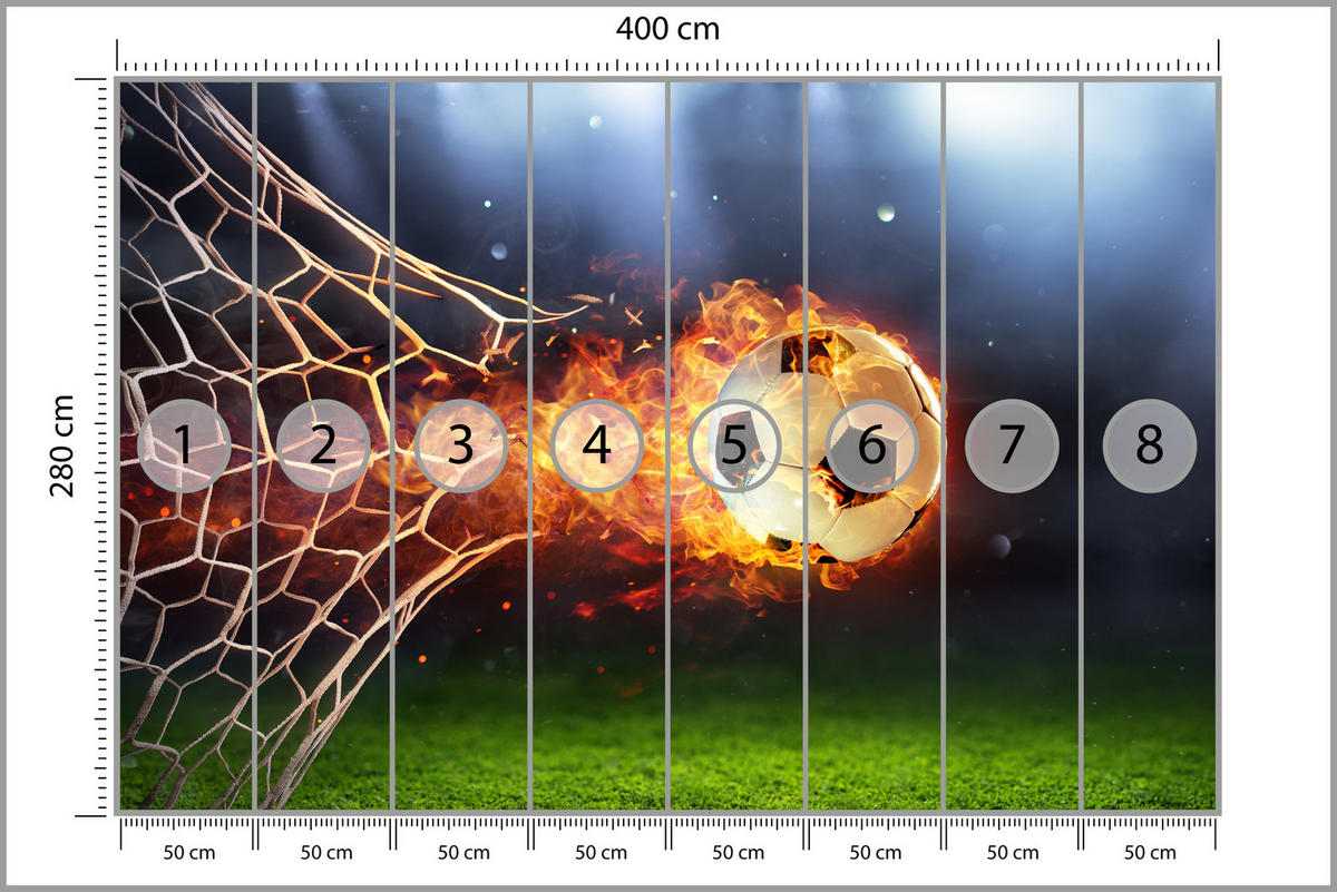 FOTOTAPETE für Jugendzimmer Fußball Flammen Stadion Feuer 400x280 - Multicolor, Papier (400/280cm) - Muralo