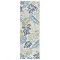 TEPPICH Outdoor Naturmotive Muster, Floral, Balkon schmutzabweisend Blau-Grün Läufer 80x230 - Grün, Textil (80/230cm) - KADIMA DESIGN