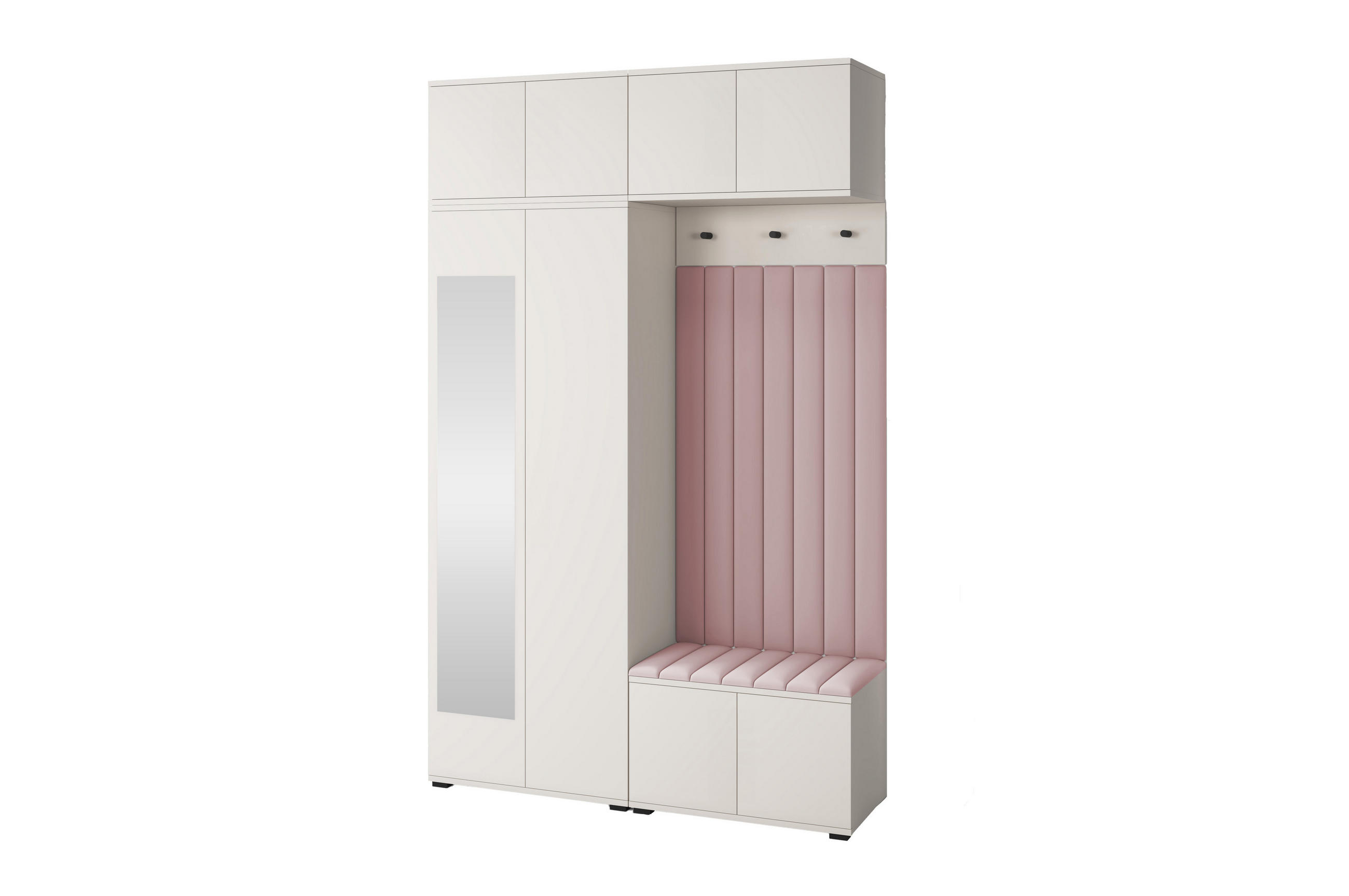 GARDEROBE Napoli version 11 mit Spiegel, mit POLSTERPANEELEN ROSA - Beige/Rosa, Holzwerkstoff (140/225/40cm) - Jerpax