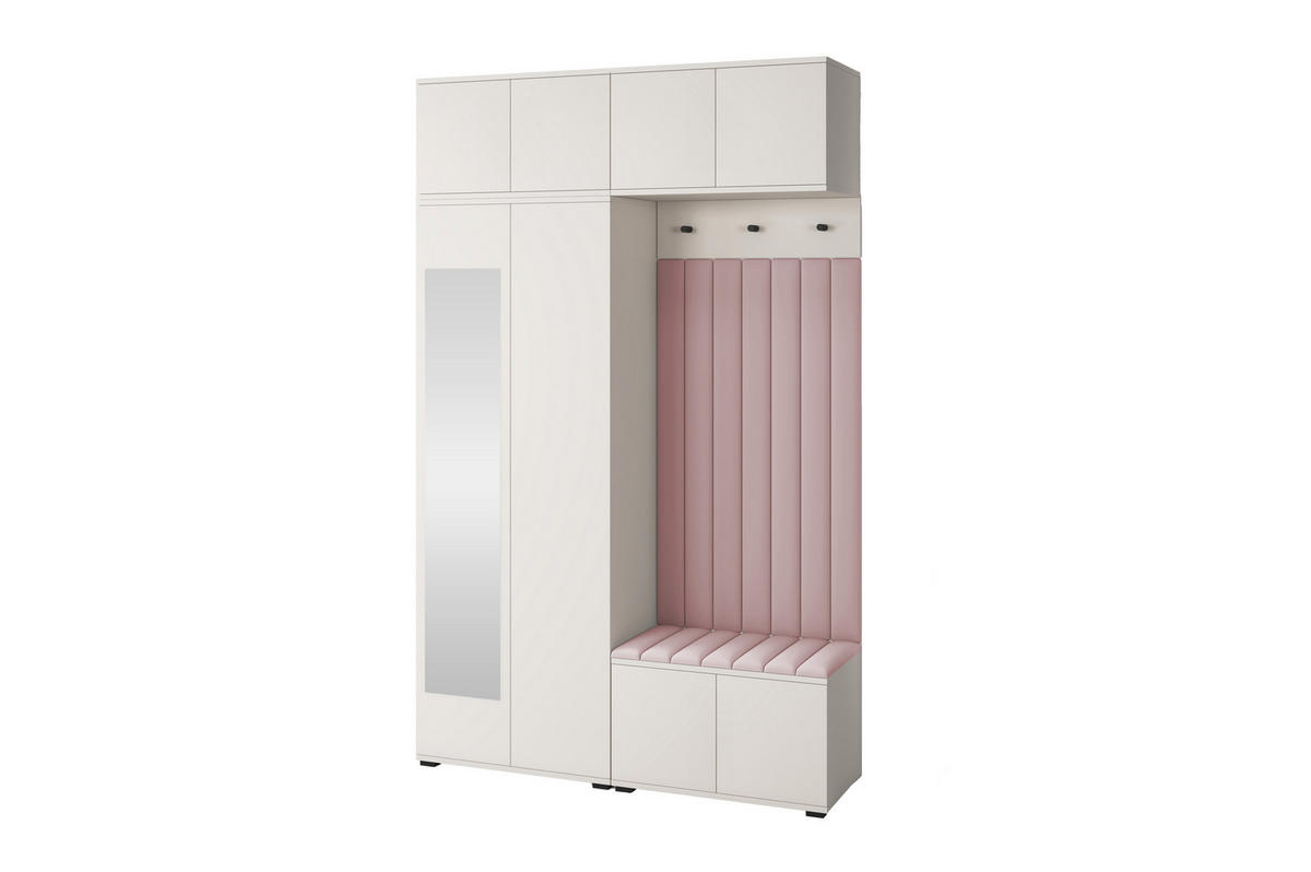 GARDEROBE Napoli version 11 mit Spiegel, mit POLSTERPANEELEN ROSA - Beige/Rosa, Holzwerkstoff (140/225/40cm) - Jerpax