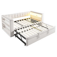 AUSZIEHBETT 90/180/190 cm DE-02084, in Beige, mit LED und Steckdosen - Beige, Metall (90/190cm) - ComfortXL