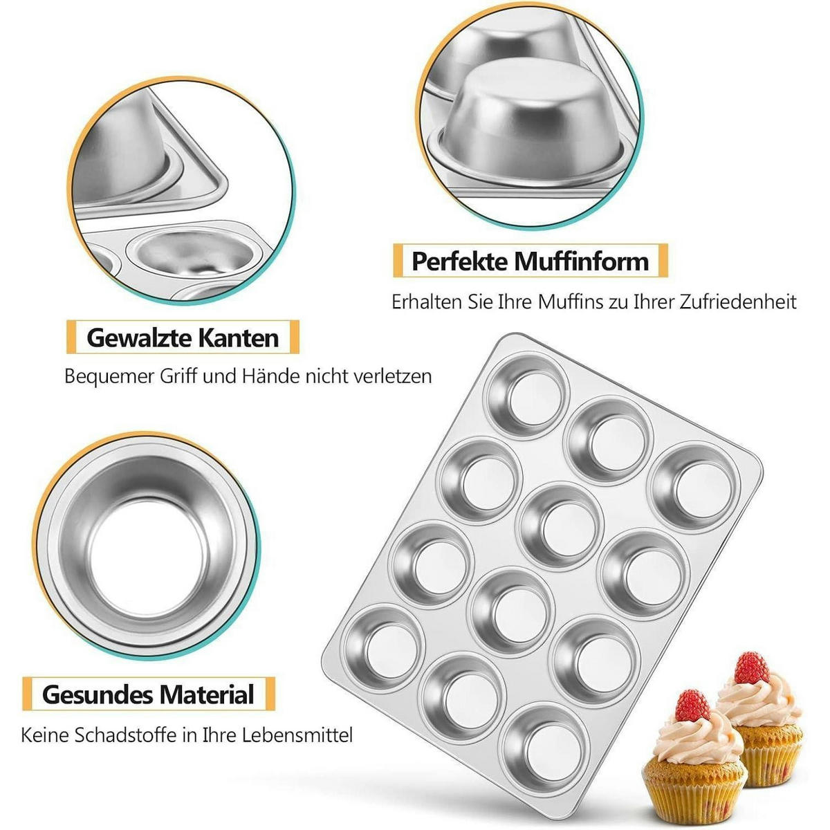 MUFFINBACKFORM 2er Set Edelstahl 12 Muffins - Silberfarben, Metall (26.5/3/35cm)
