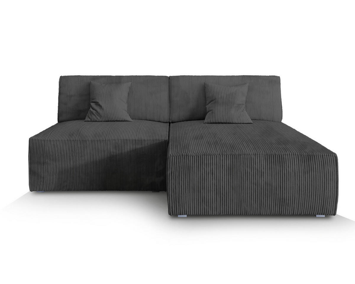 ECKSOFA FIORO P Graphitfarben Kordstoff mit Schlaffunktion - Graphitfarben, Holz (204/148cm) - MASSENO