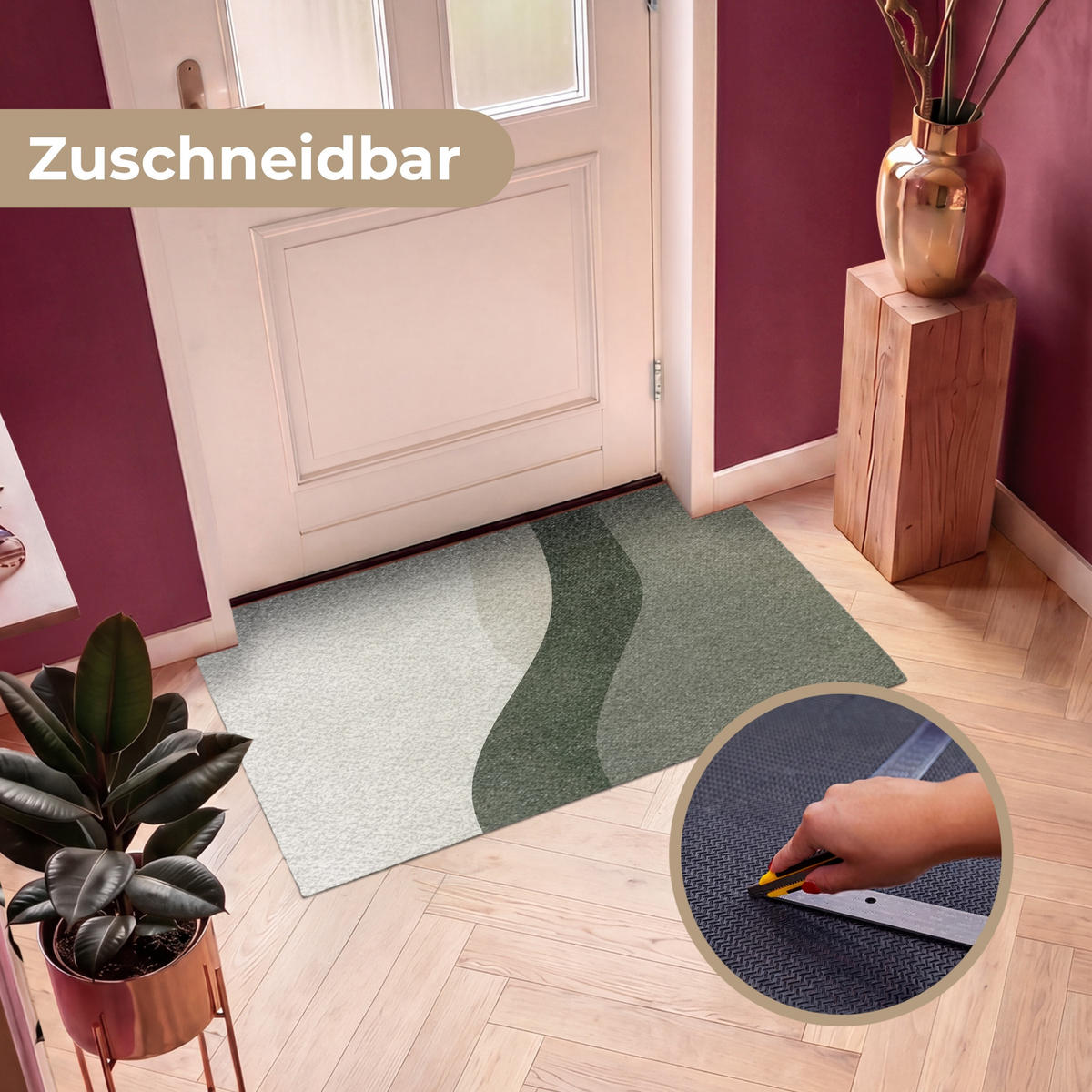 ROHOŽKA Japonsko - Zelená - Abstraktní - Moderní 120x80 cm - olivově zelená, textil/umělá hmota (120/0.4cm) - MuchoWow