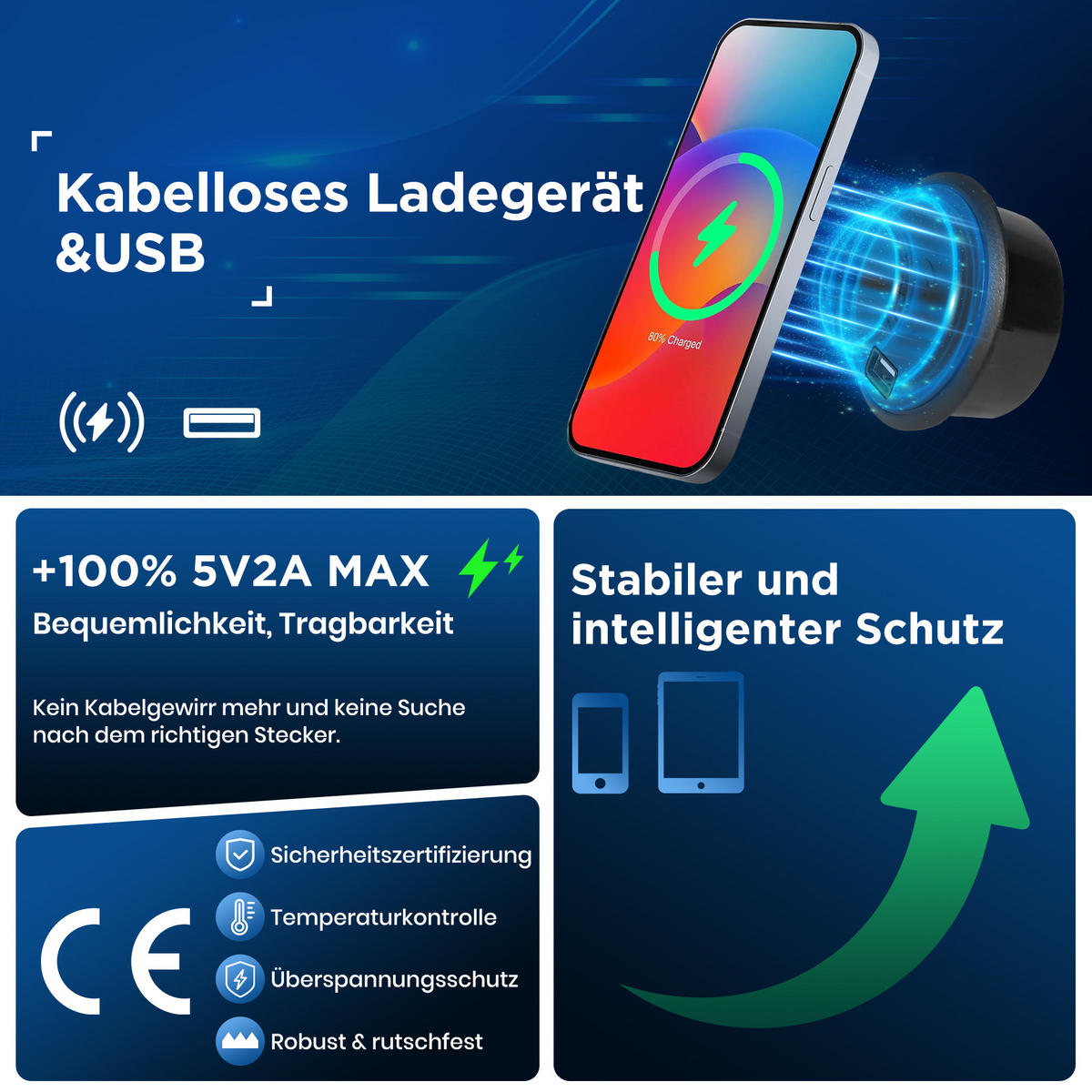 POLSTERBETT 140/200 cm Grau mit Stauraum und kabellosem Laden aus Baumwollstoff - Grau, Textil (140/200cm) - OKWISH