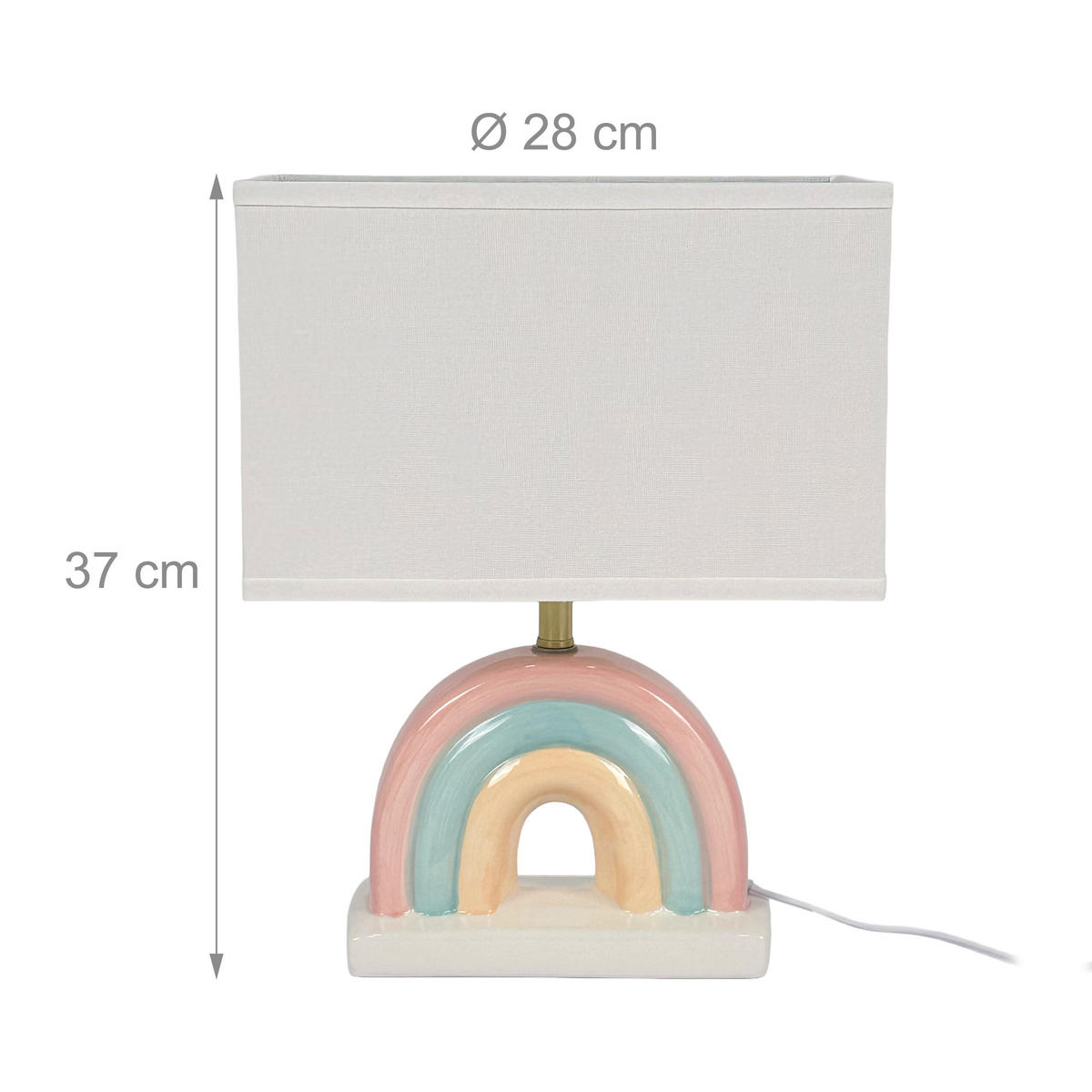 LAMPĂ DE MASĂ Alb ceramică curcubeu E27 60 W 37x28x15 cm - alb, ceramică/material textil (15/28/37cm) - Relaxdays