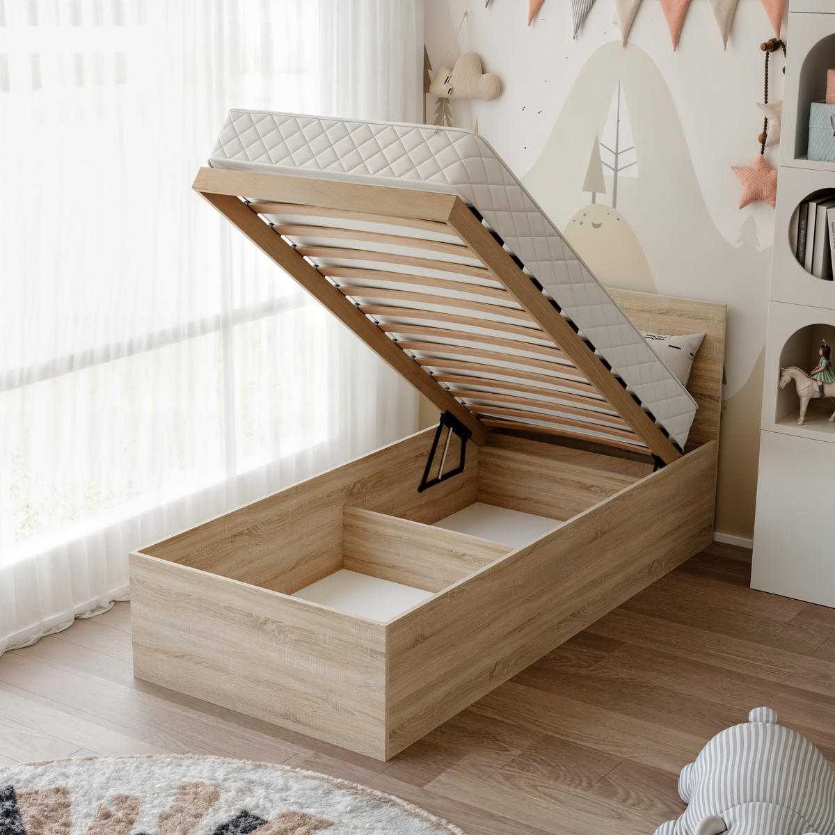 BETT SIMPLE 90/200 cm Bettkasten, ohne Matratze, Sonoma Eiche - Sonoma Eiche, Holz/Holzwerkstoff (90/200cm) - Idohome