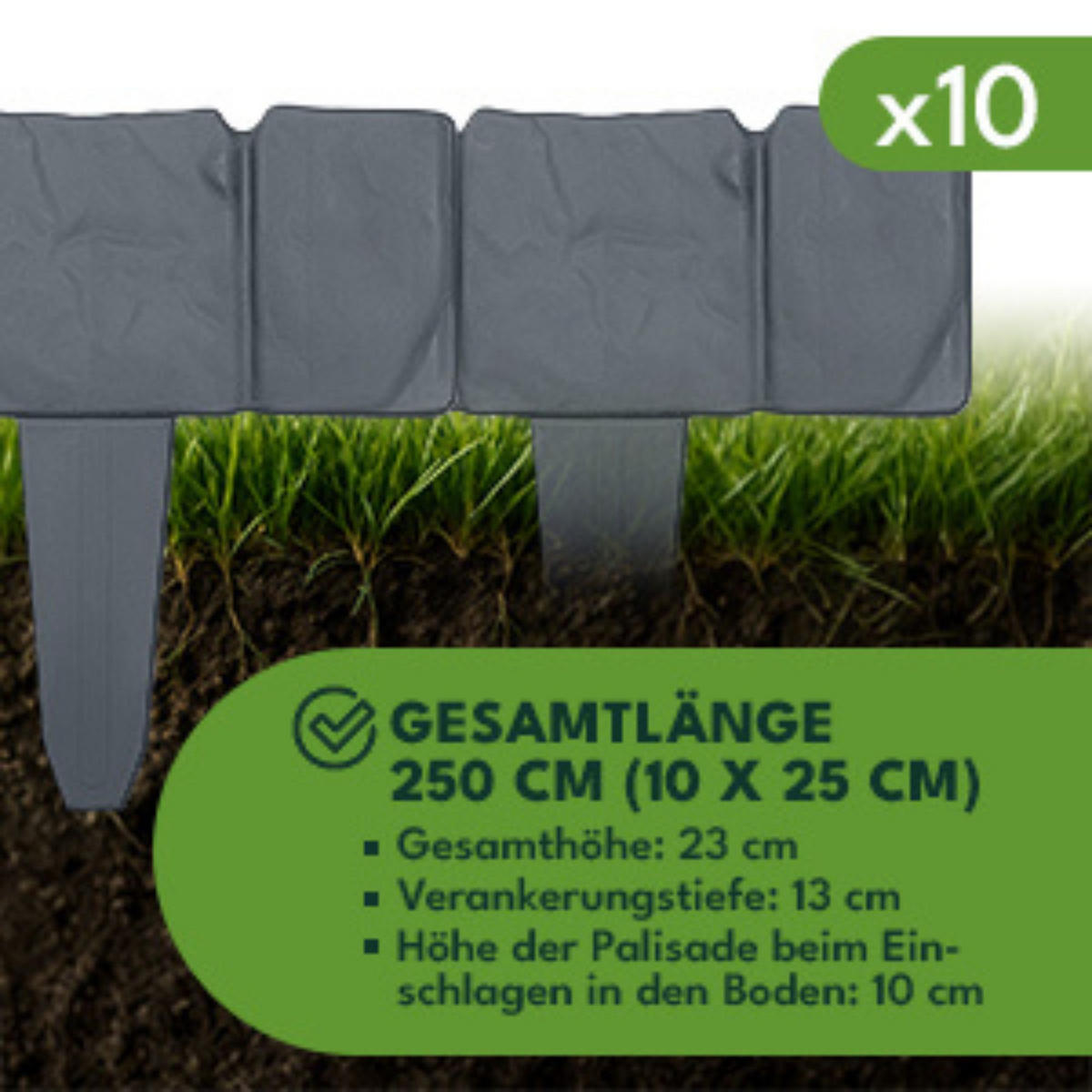 RASENKANTE Kunststoff Anthrazit - Anthrazit, Kunststoff (23/10/25cm) - KRUMAD